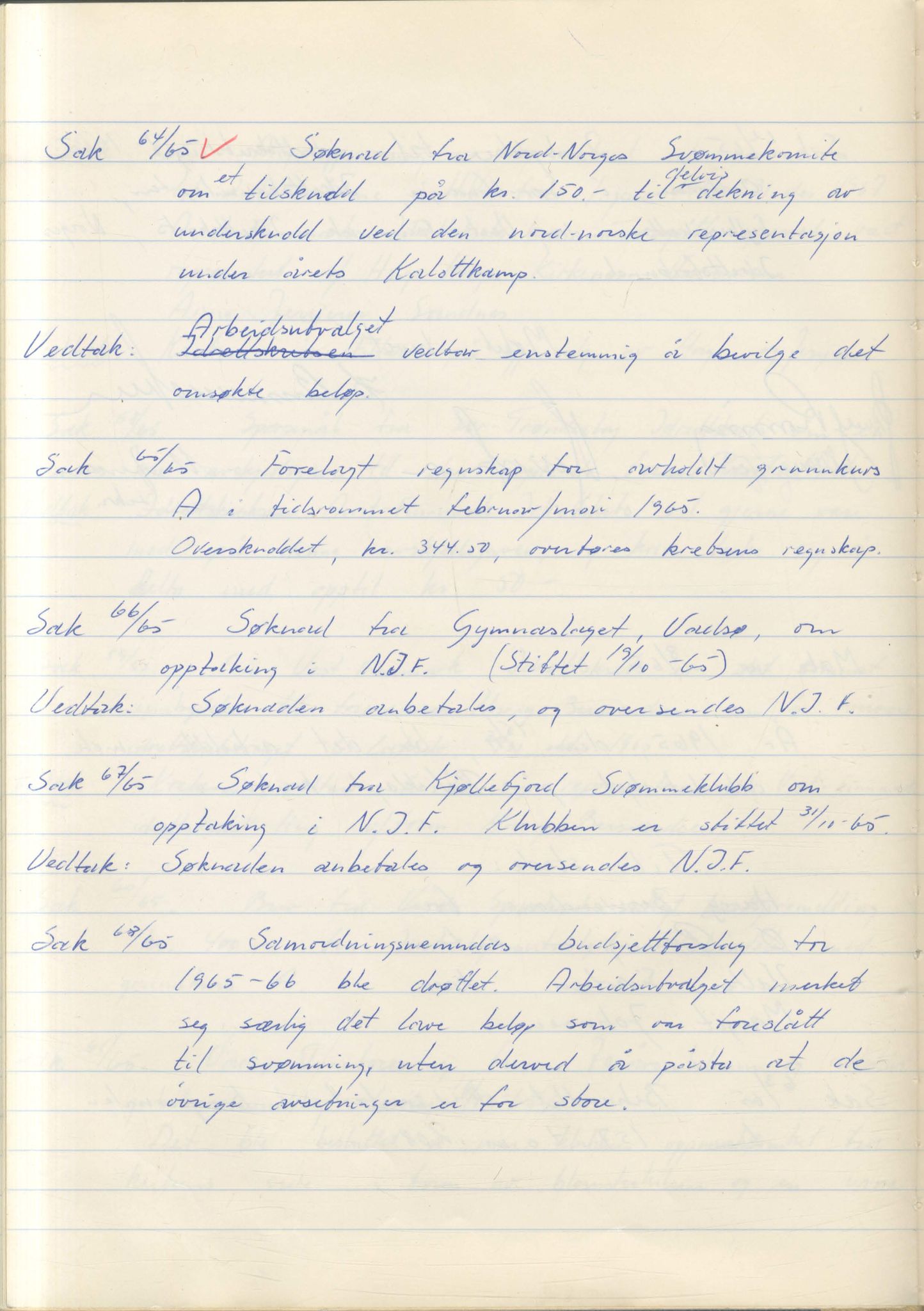 Aust-Finnmark Idrettskrets , FMFB/A-1041/A/L0007: Møteprotokoll for arbeidsutvalg, 1963-1971, p. 67