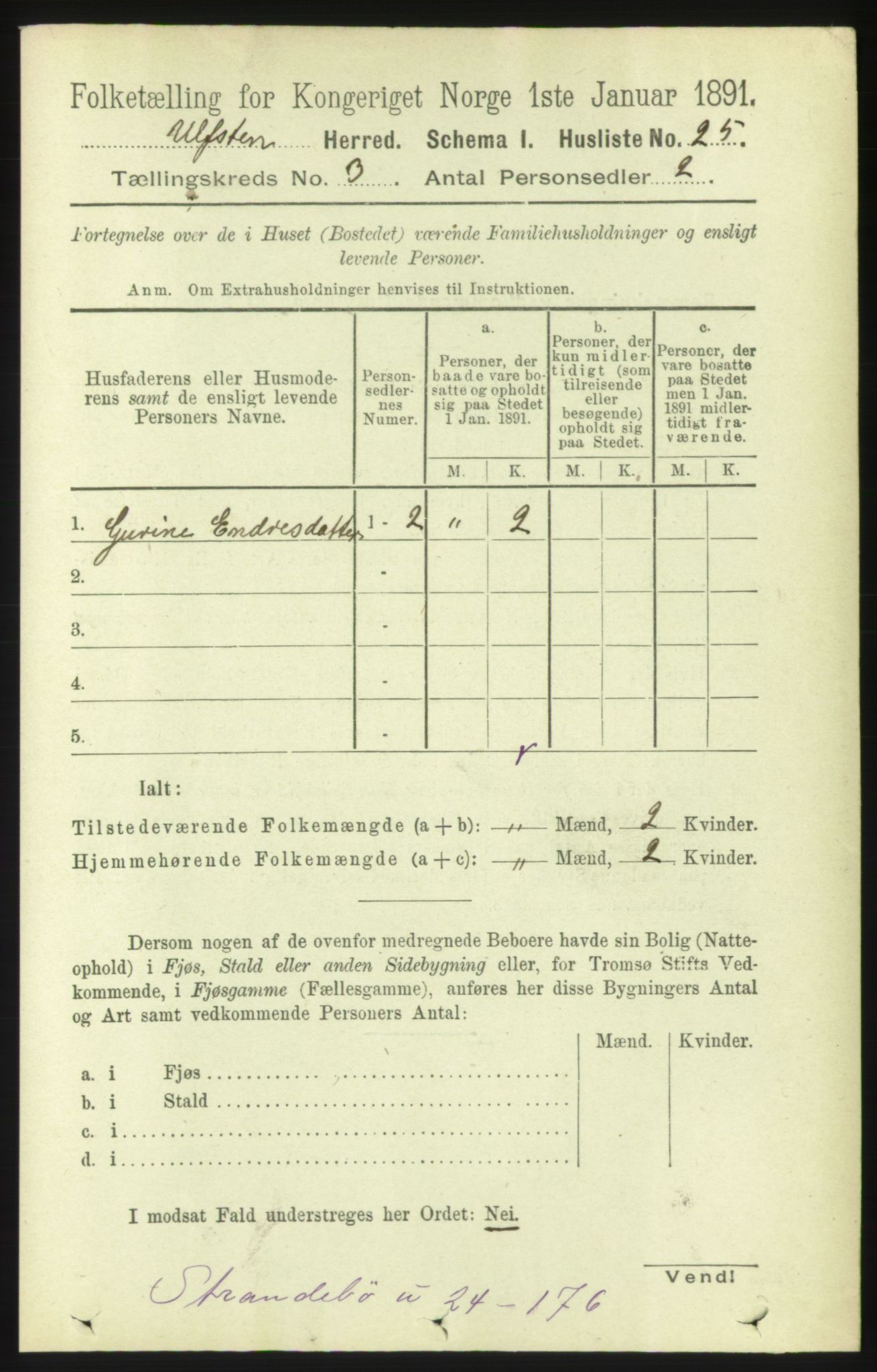 RA, 1891 census for 1516 Ulstein, 1891, p. 753