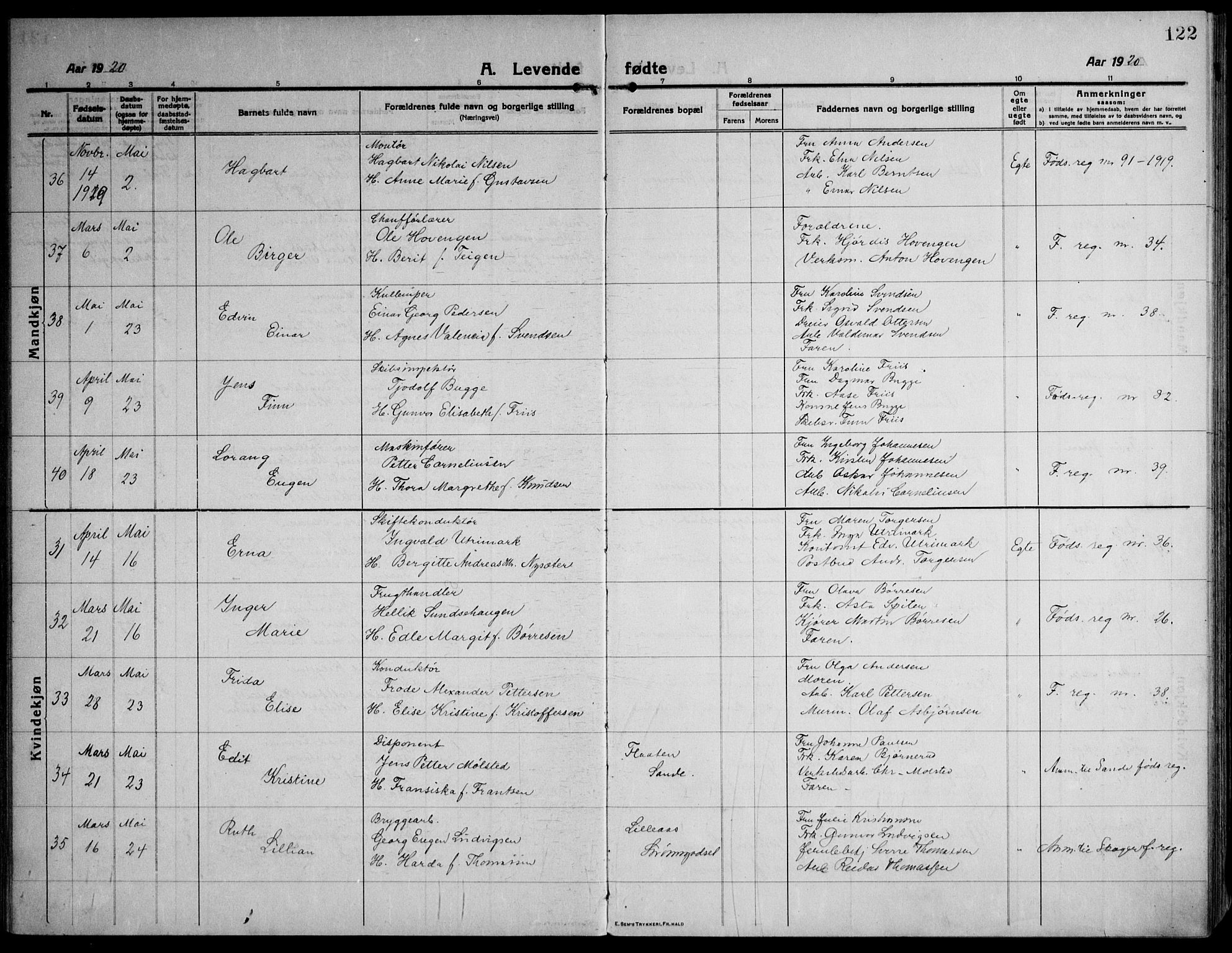 Strømsø kirkebøker, AV/SAKO-A-246/F/Fa/L0029: Parish register (official) no. I 27, 1915-1930, p. 122