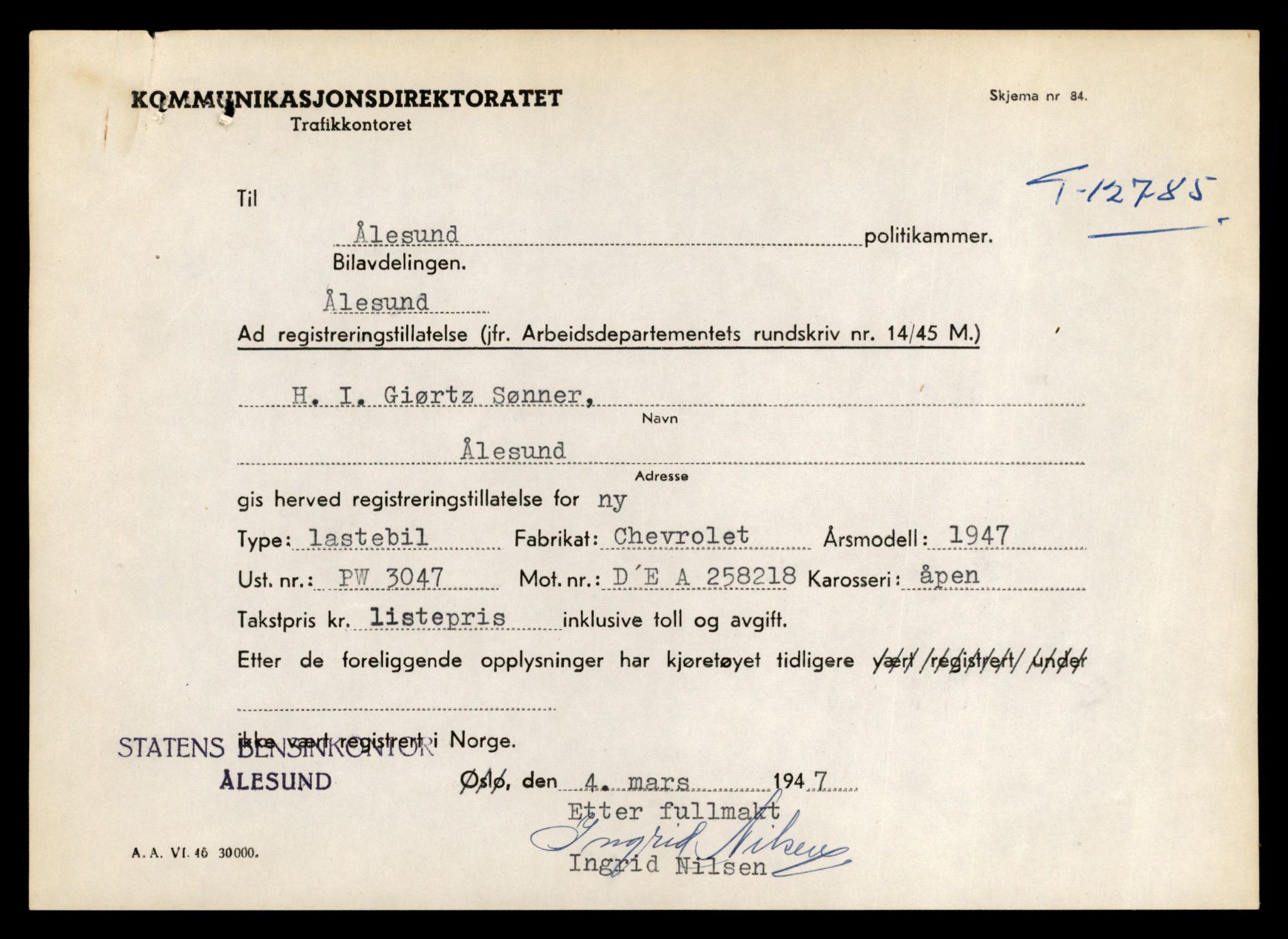 Møre og Romsdal vegkontor - Ålesund trafikkstasjon, AV/SAT-A-4099/F/Fe/L0035: Registreringskort for kjøretøy T 12653 - T 12829, 1927-1998, p. 2274
