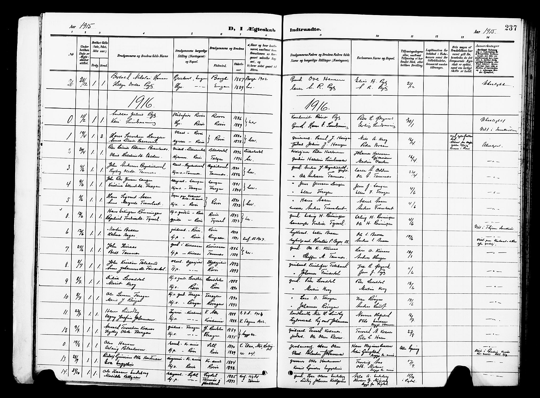 Ministerialprotokoller, klokkerbøker og fødselsregistre - Sør-Trøndelag, AV/SAT-A-1456/681/L0942: Parish register (copy) no. 681C06, 1906-1925, p. 237