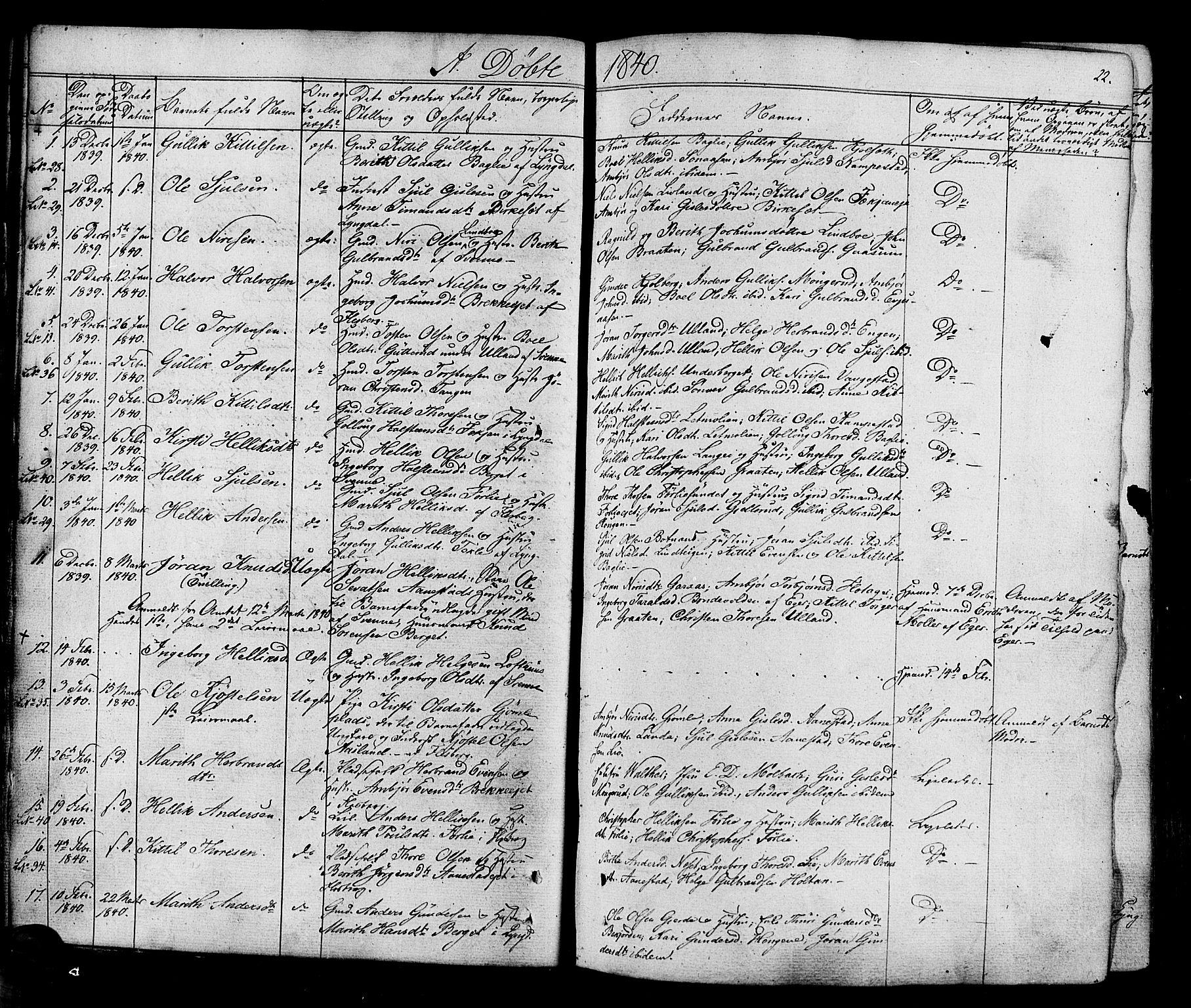 Flesberg kirkebøker, AV/SAKO-A-18/F/Fa/L0006: Parish register (official) no. I 6, 1834-1860, p. 22