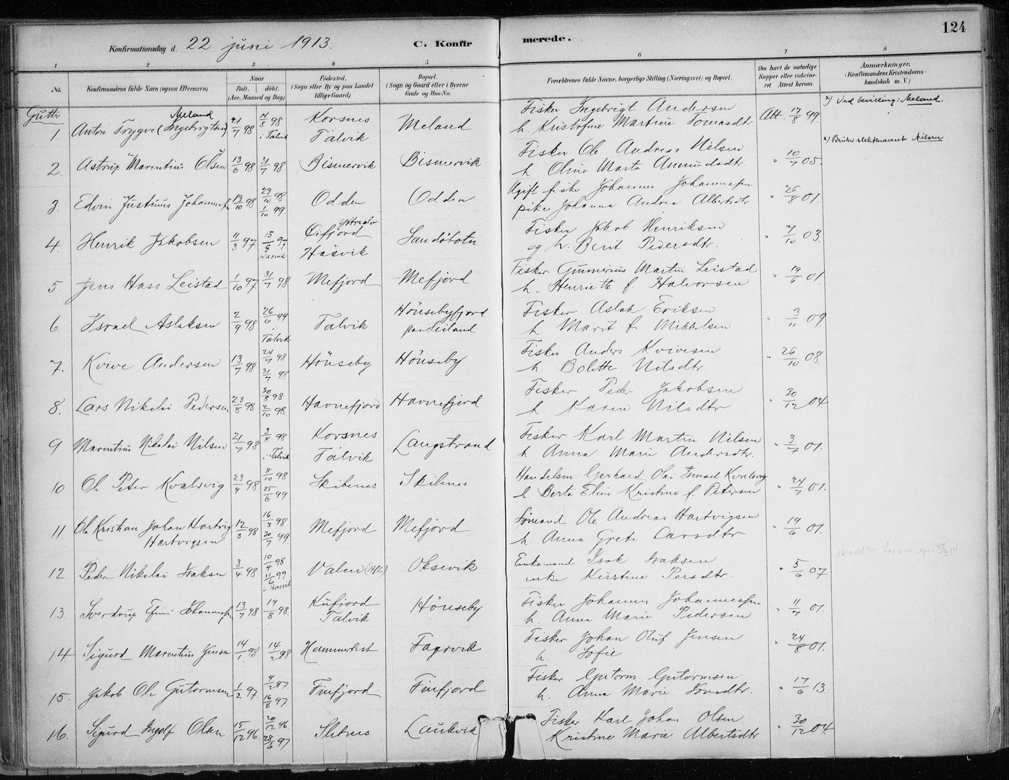 Hammerfest sokneprestkontor, SATØ/S-1347/H/Ha/L0013.kirke: Parish register (official) no. 13, 1898-1917, p. 124