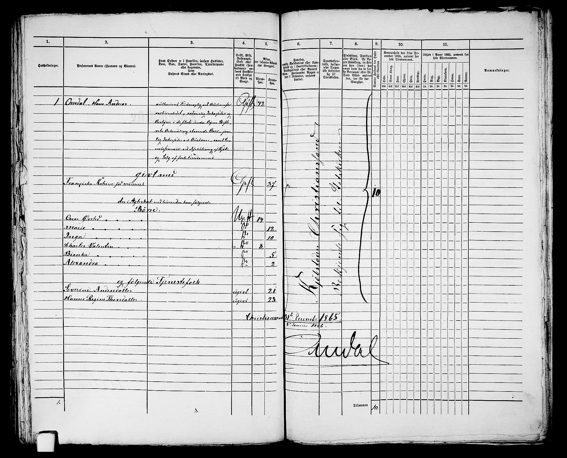 RA, 1865 census for Kristiansand, 1865, p. 1480