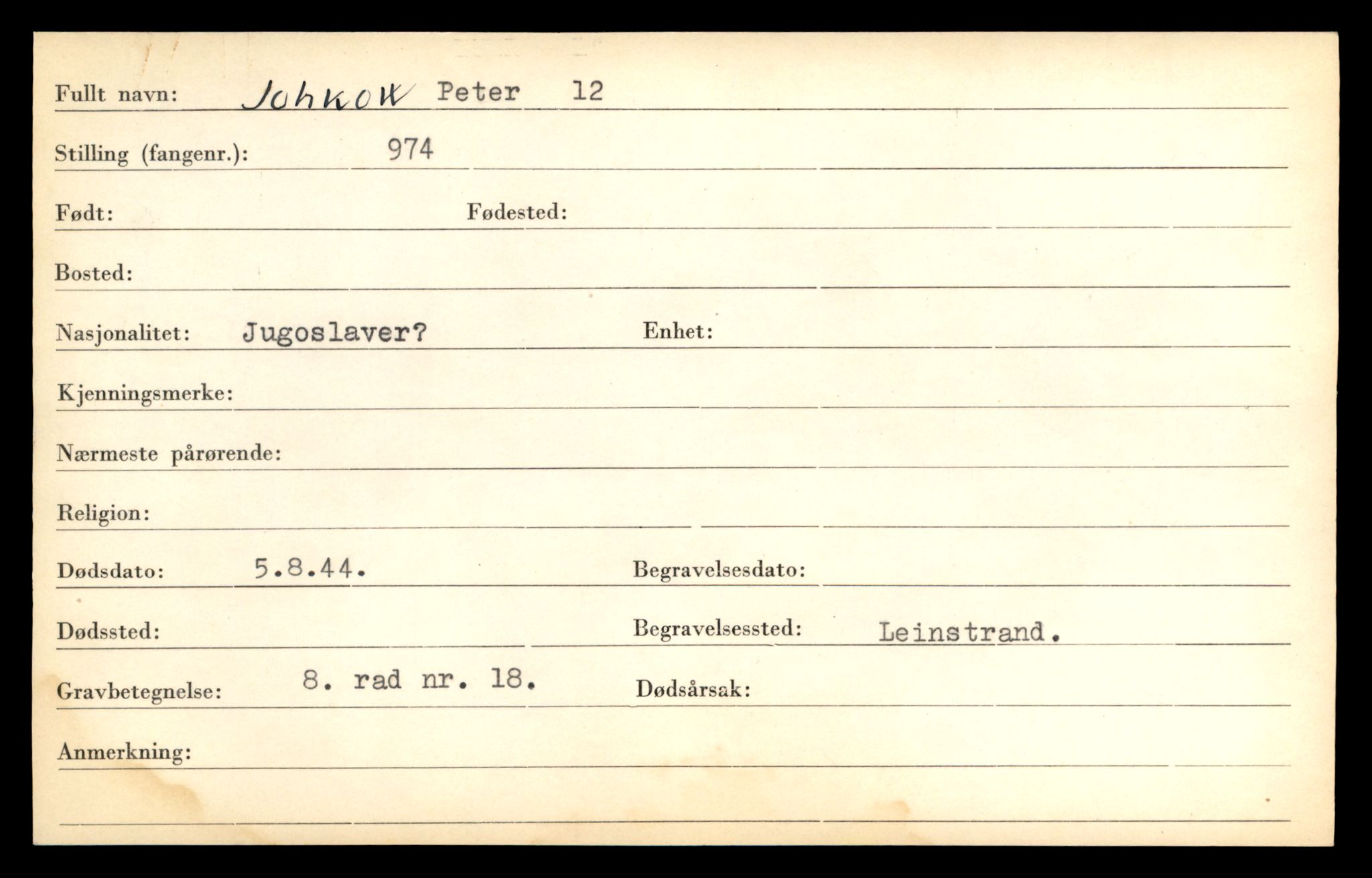 Distriktskontoret for krigsgraver, AV/SAT-A-5030/E/L0005: Kasett/kartotek over falne Britiske og tyske solater, samt andre nasjoners krigsgraver, 1945, p. 45