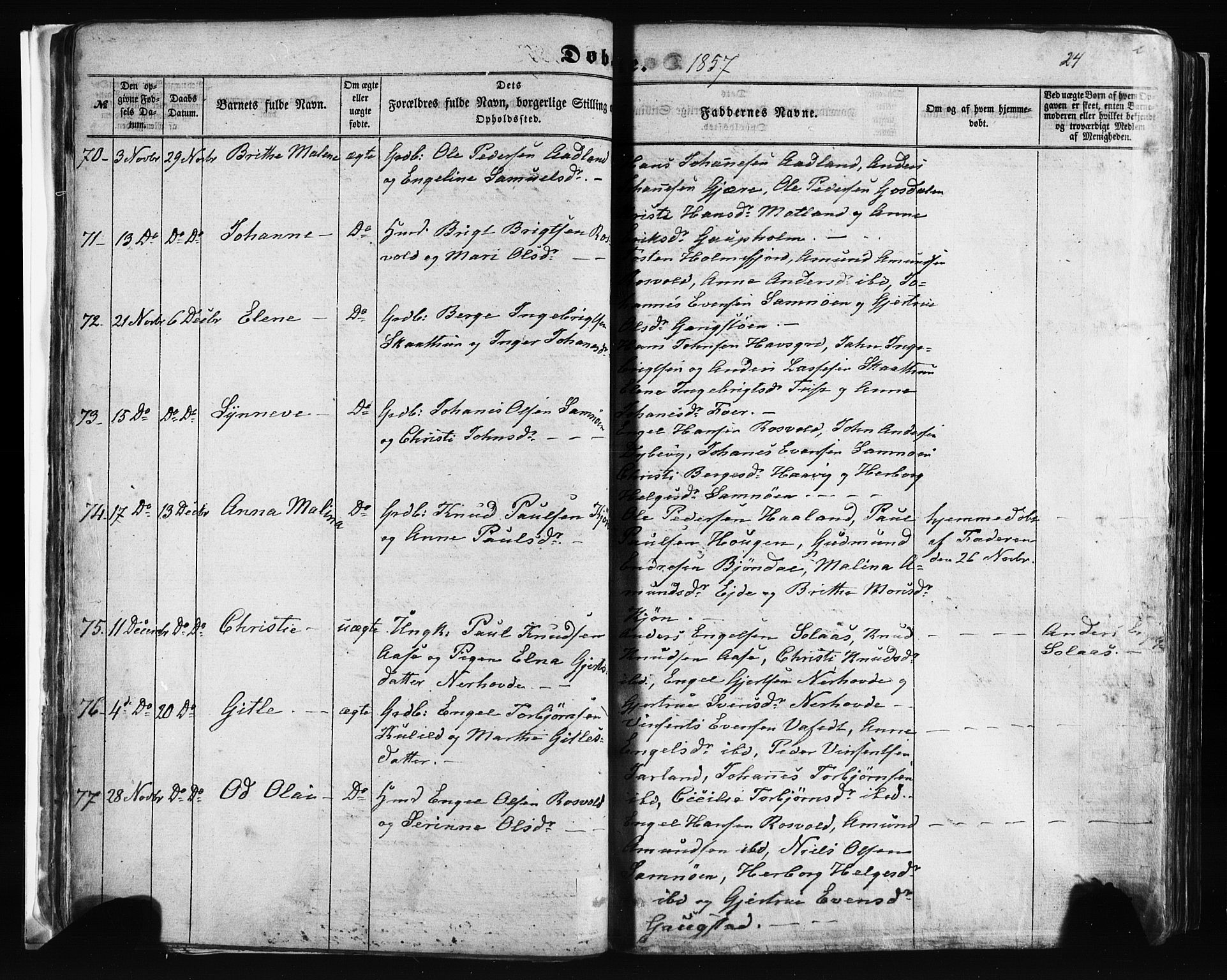 Fusa sokneprestembete, AV/SAB-A-75401/H/Haa: Parish register (official) no. A 1I, 1855-1879, p. 24