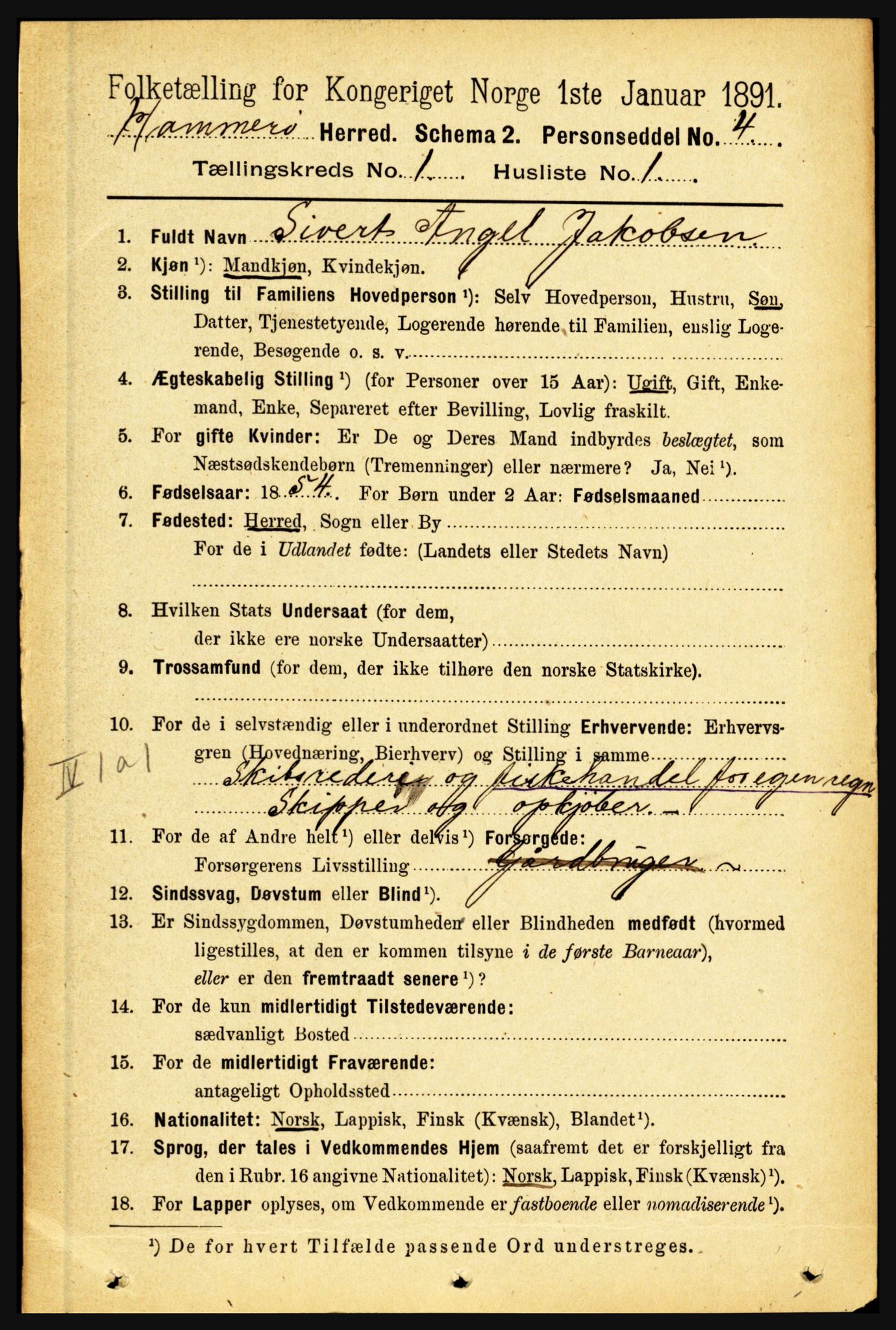 RA, 1891 census for 1849 Hamarøy, 1891, p. 80