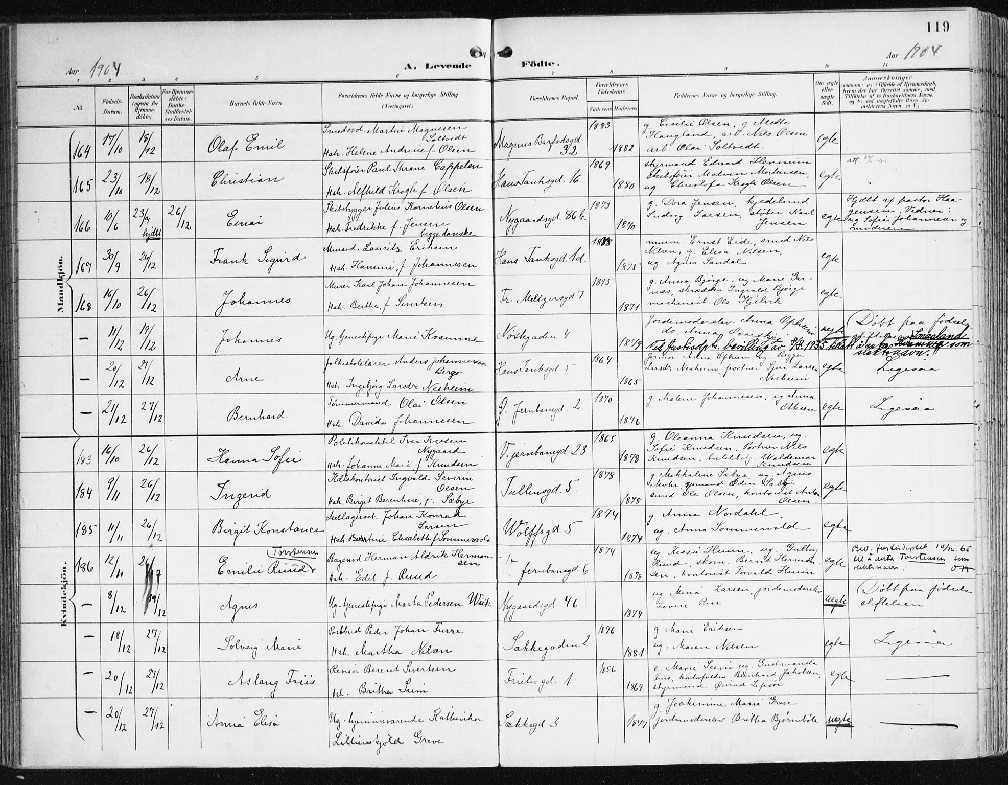 Johanneskirken sokneprestembete, AV/SAB-A-76001/H/Haa/L0002: Parish register (official) no. A 2, 1900-1912, p. 119