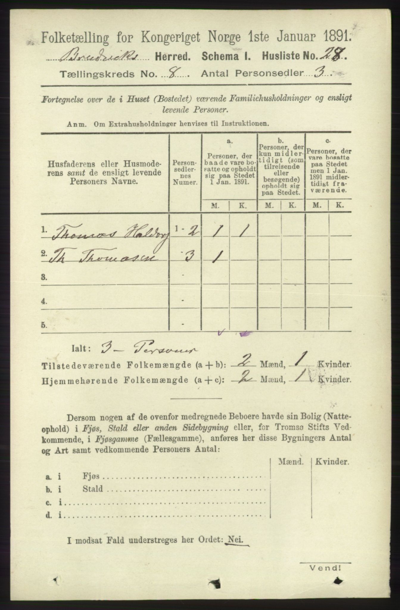 RA, 1891 census for 1251 Bruvik, 1891, p. 2889