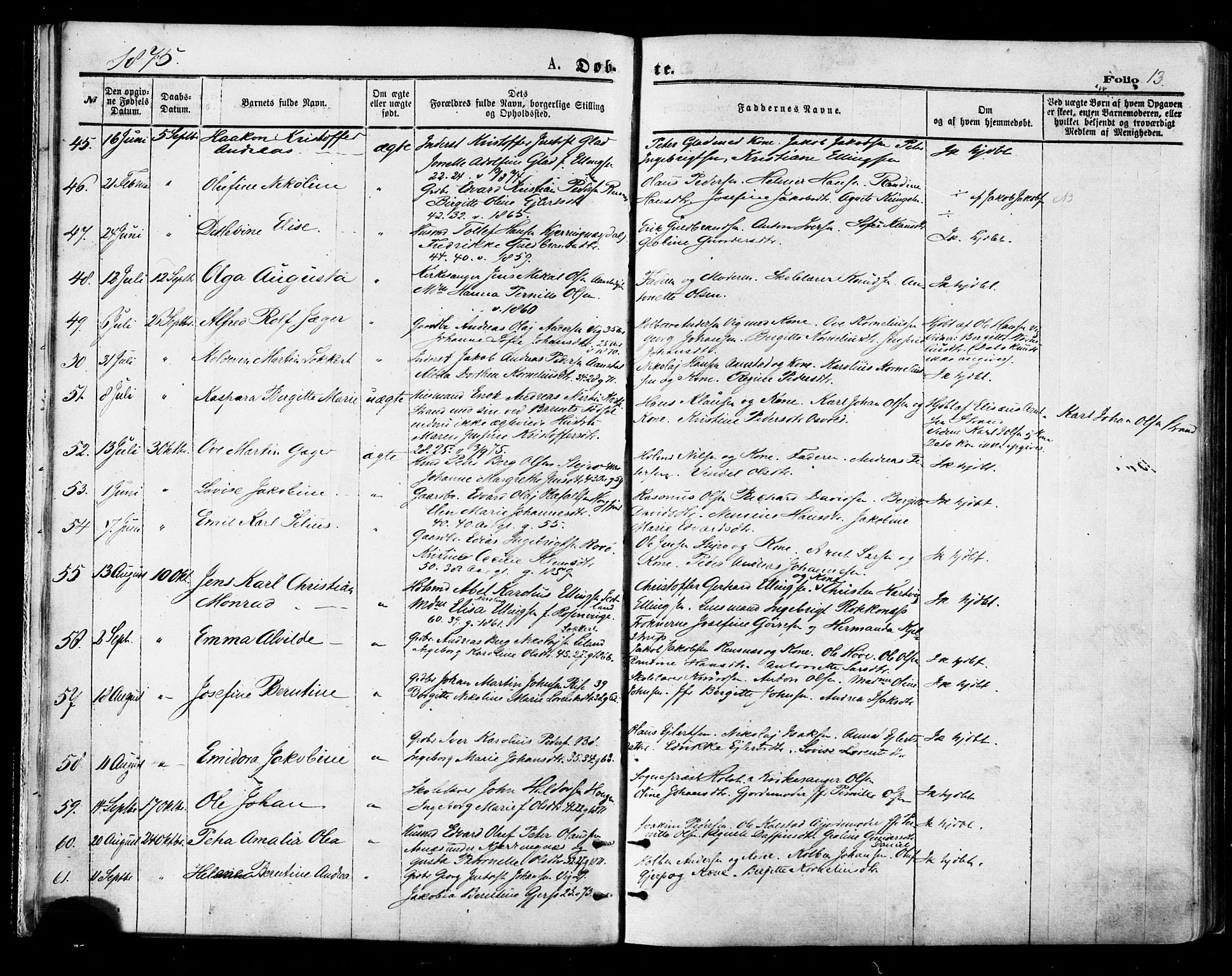 Ministerialprotokoller, klokkerbøker og fødselsregistre - Nordland, AV/SAT-A-1459/895/L1370: Parish register (official) no. 895A05, 1873-1884, p. 13