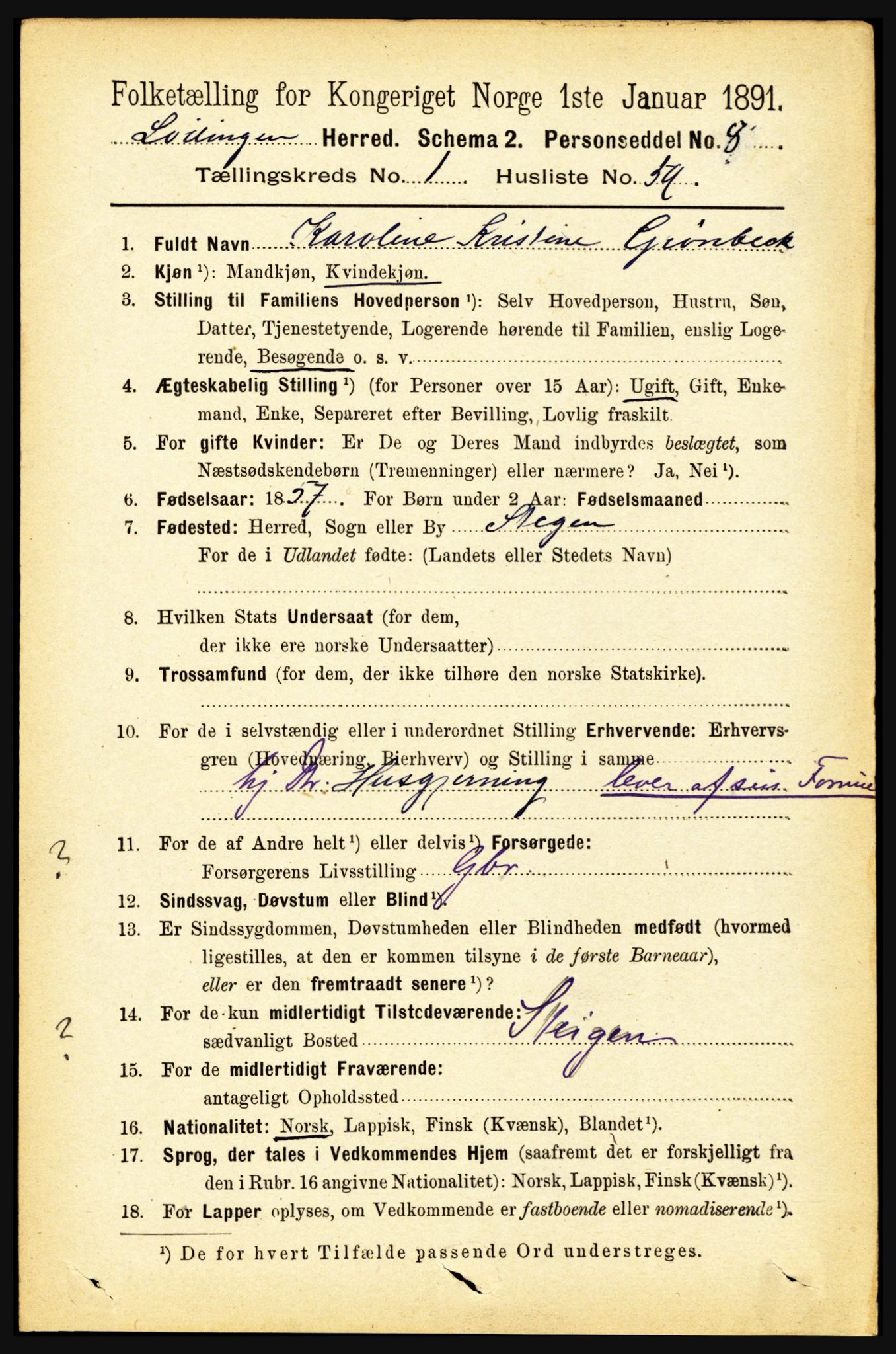 RA, 1891 census for 1851 Lødingen, 1891, p. 522