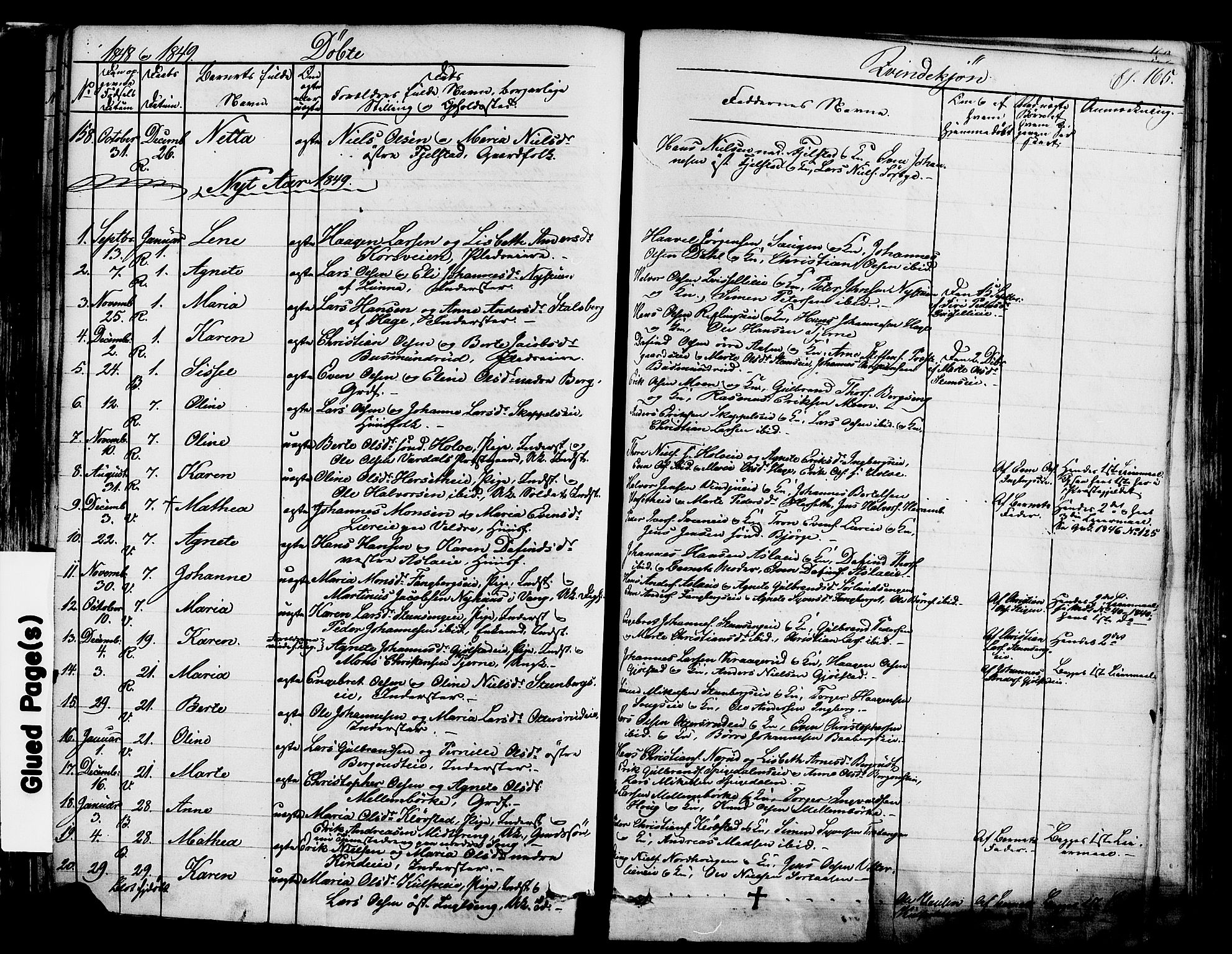 Ringsaker prestekontor, SAH/PREST-014/K/Ka/L0008: Parish register (official) no. 8, 1837-1850, p. 165