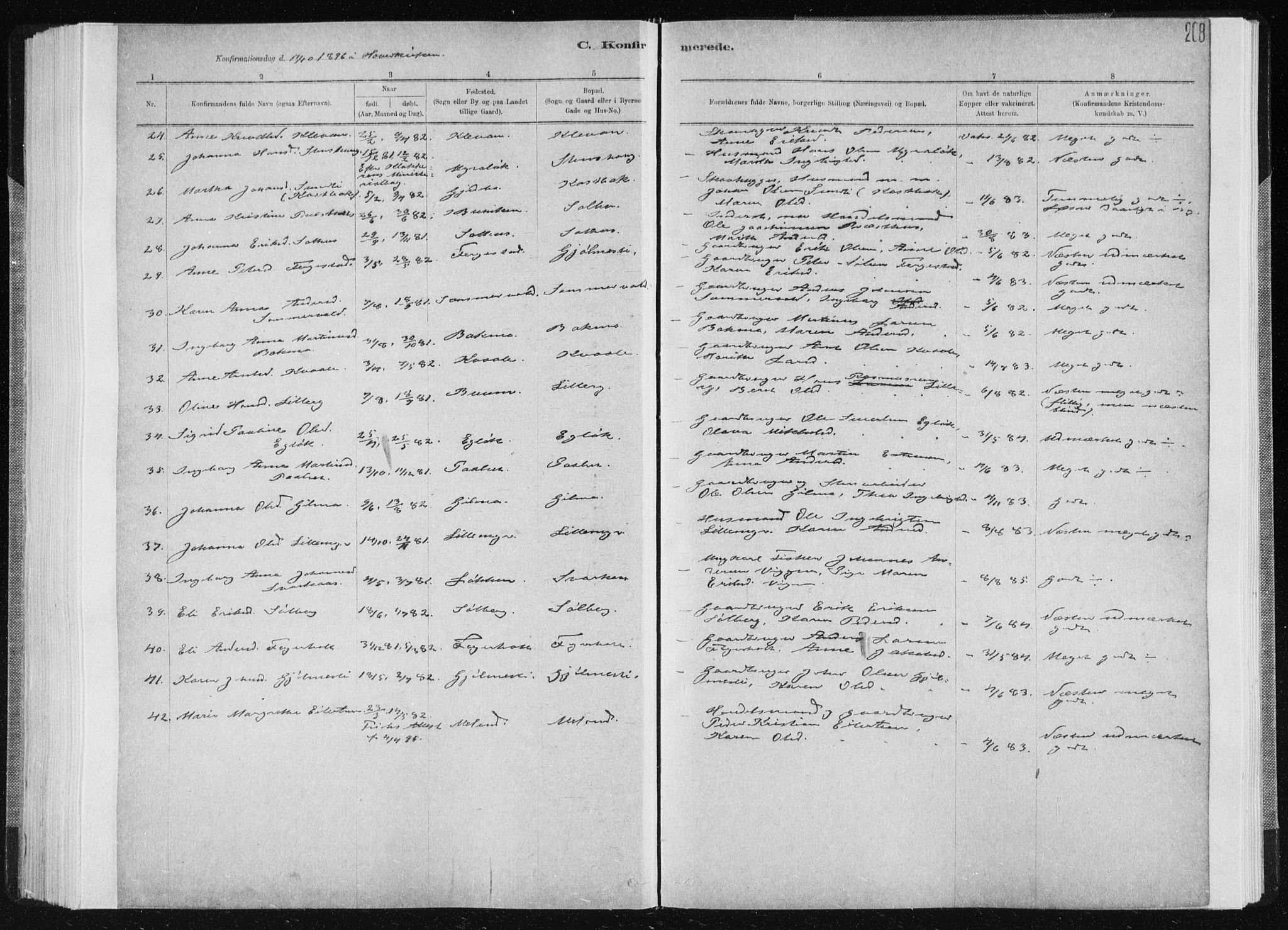 Ministerialprotokoller, klokkerbøker og fødselsregistre - Sør-Trøndelag, SAT/A-1456/668/L0818: Parish register (copy) no. 668C07, 1885-1898, p. 208