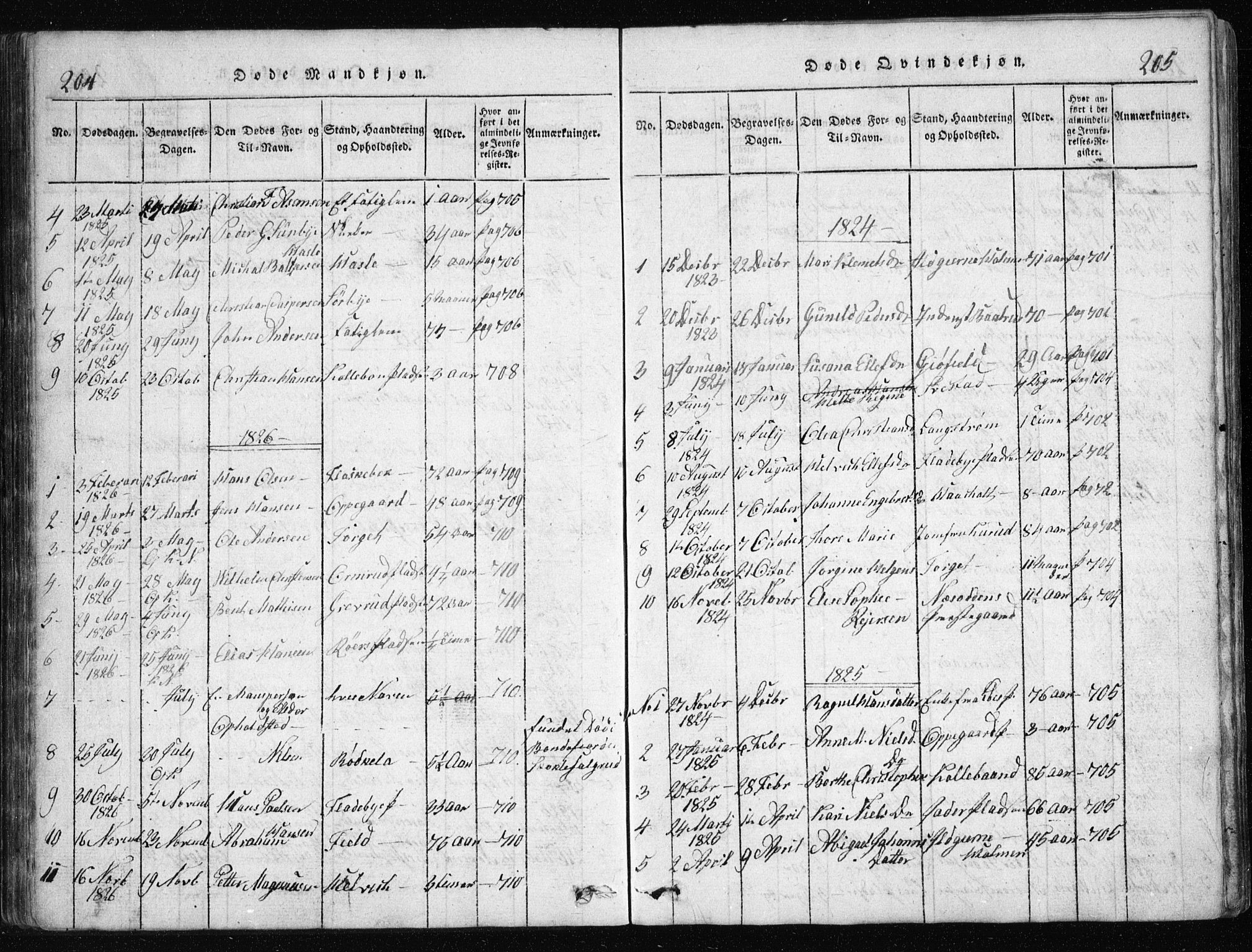 Nesodden prestekontor Kirkebøker, AV/SAO-A-10013/G/Ga/L0001: Parish register (copy) no. I 1, 1814-1847, p. 204-205