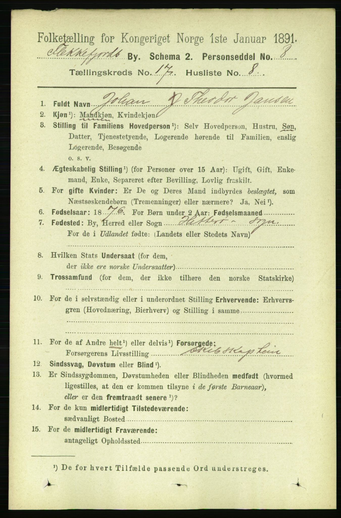 RA, 1891 census for 1004 Flekkefjord, 1891, p. 2150