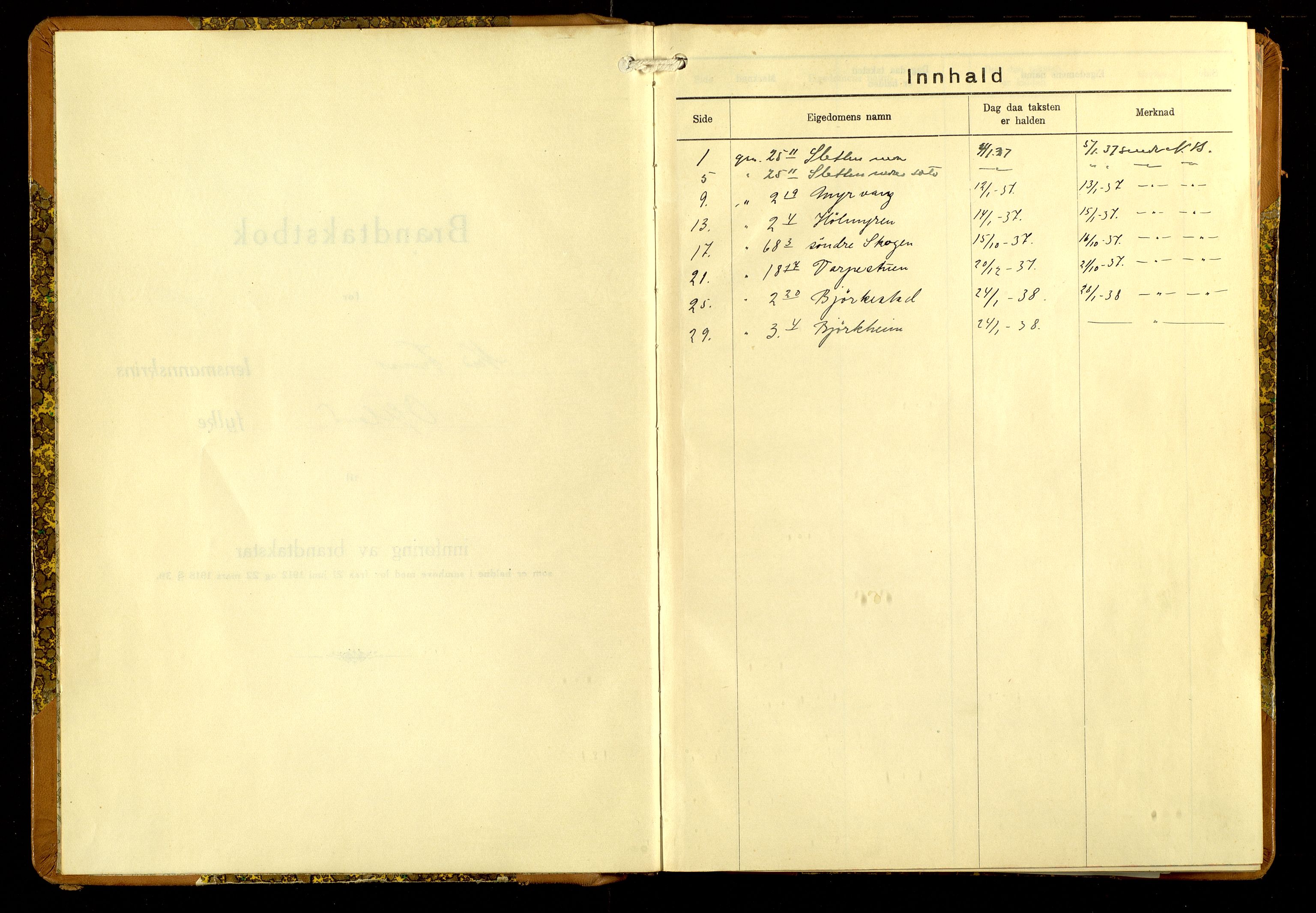 Norges Brannkasse, Nord-Fron, AV/SAH-NBRANF-035/F/L0005: Branntakstprotokoll, 1937-1947