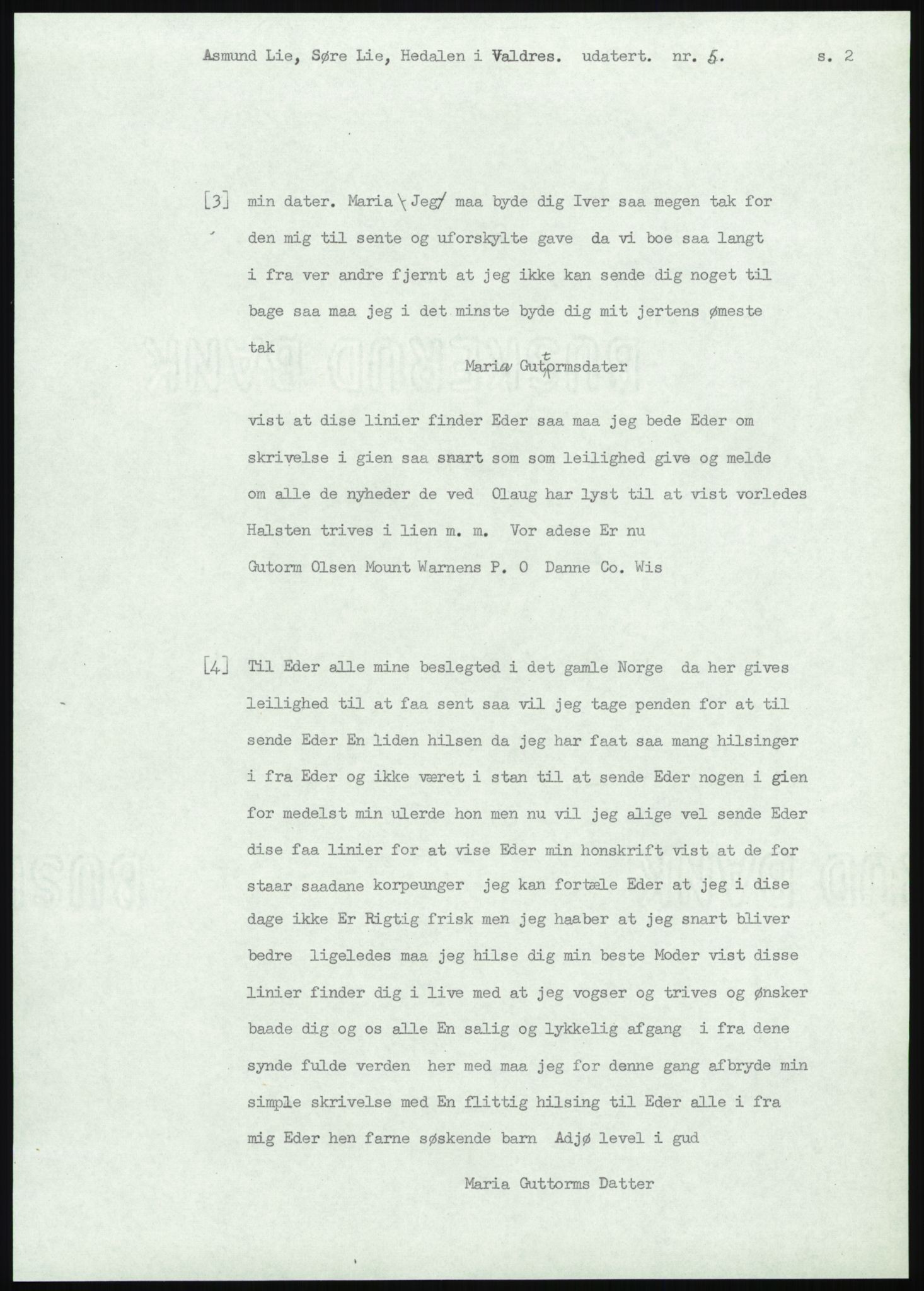 Samlinger til kildeutgivelse, Amerikabrevene, AV/RA-EA-4057/F/L0012: Innlån fra Oppland: Lie (brevnr 1-78), 1838-1914, p. 61