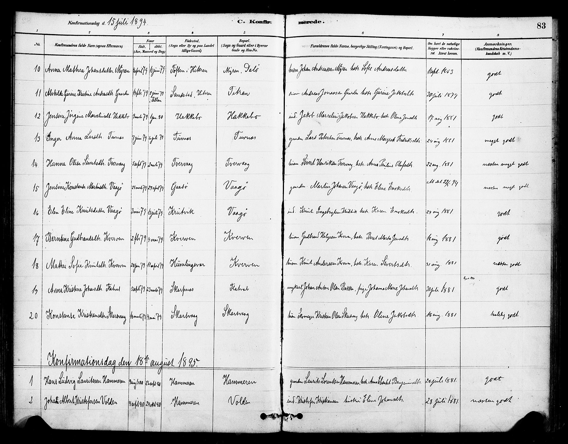 Ministerialprotokoller, klokkerbøker og fødselsregistre - Sør-Trøndelag, SAT/A-1456/641/L0595: Parish register (official) no. 641A01, 1882-1897, p. 83