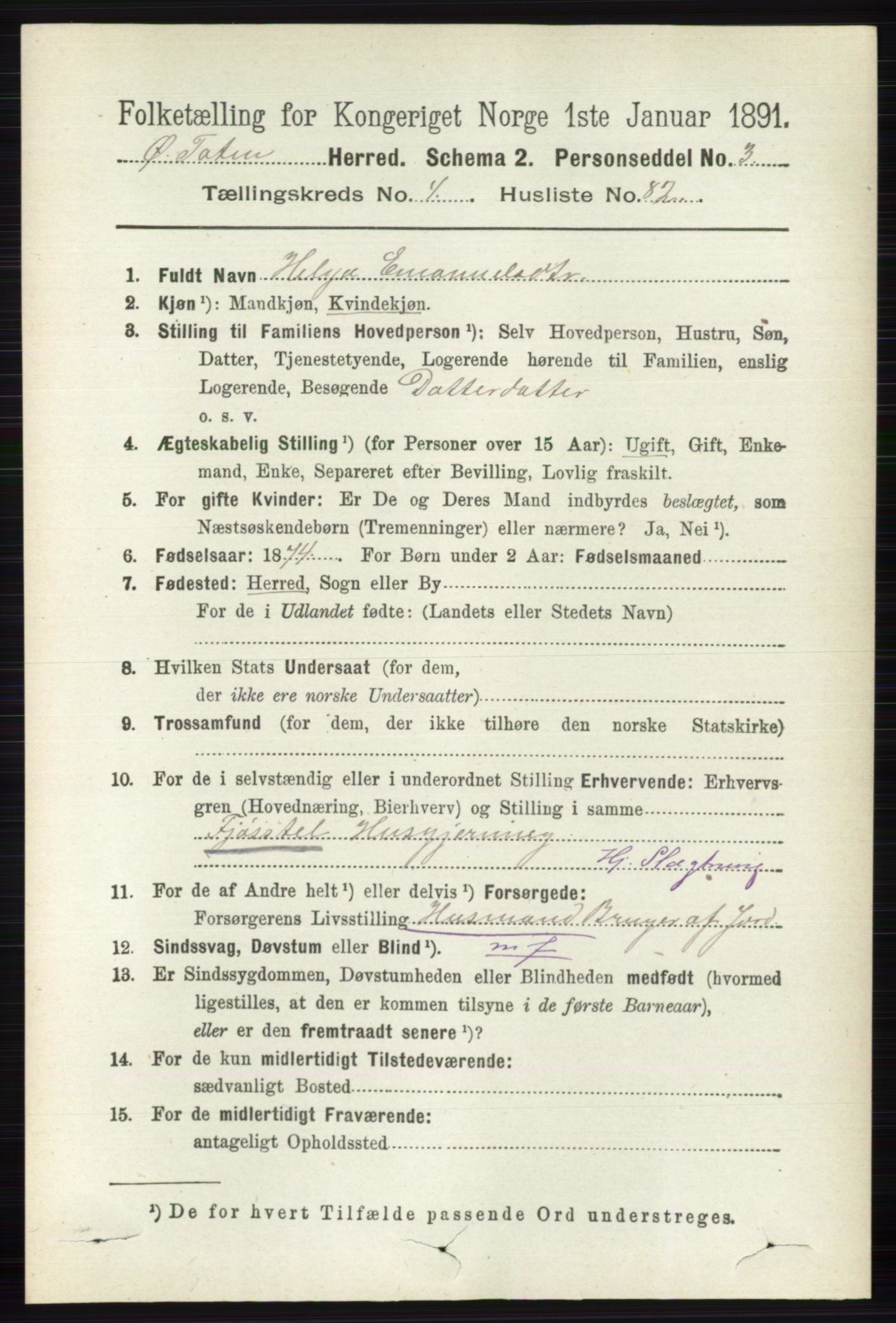 RA, 1891 census for 0528 Østre Toten, 1891, p. 2869