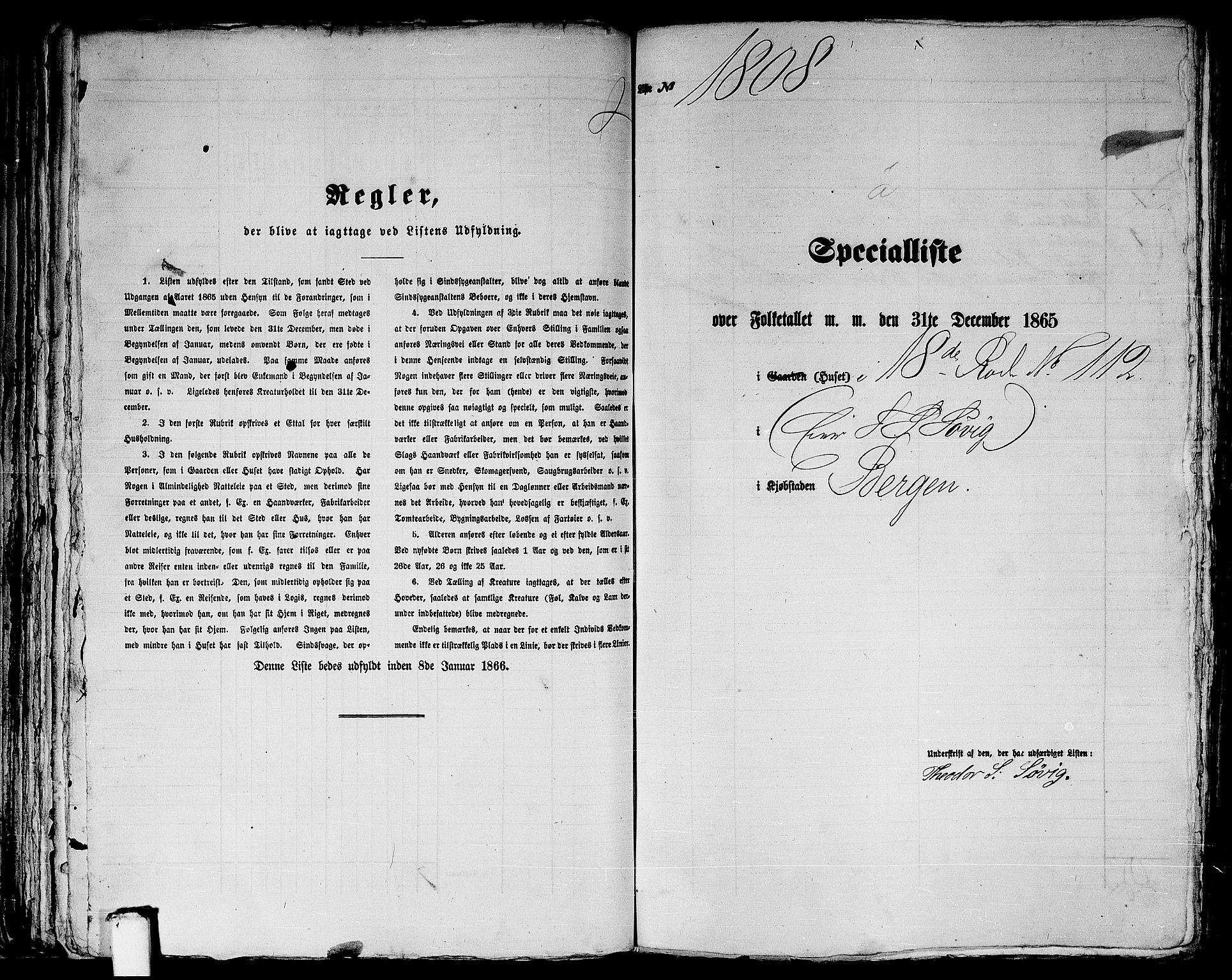 RA, 1865 census for Bergen, 1865, p. 3705