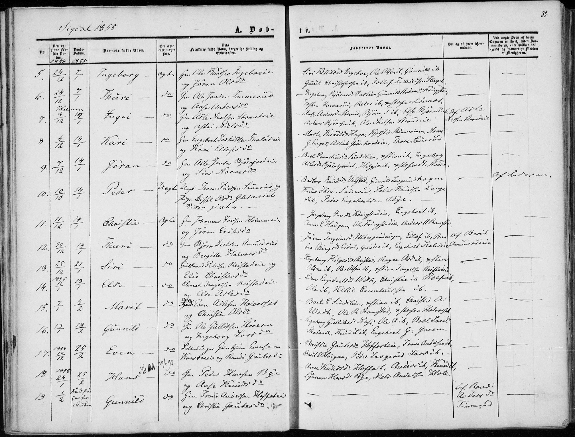 Sigdal kirkebøker, SAKO/A-245/F/Fa/L0008: Parish register (official) no. I 8, 1850-1859, p. 35