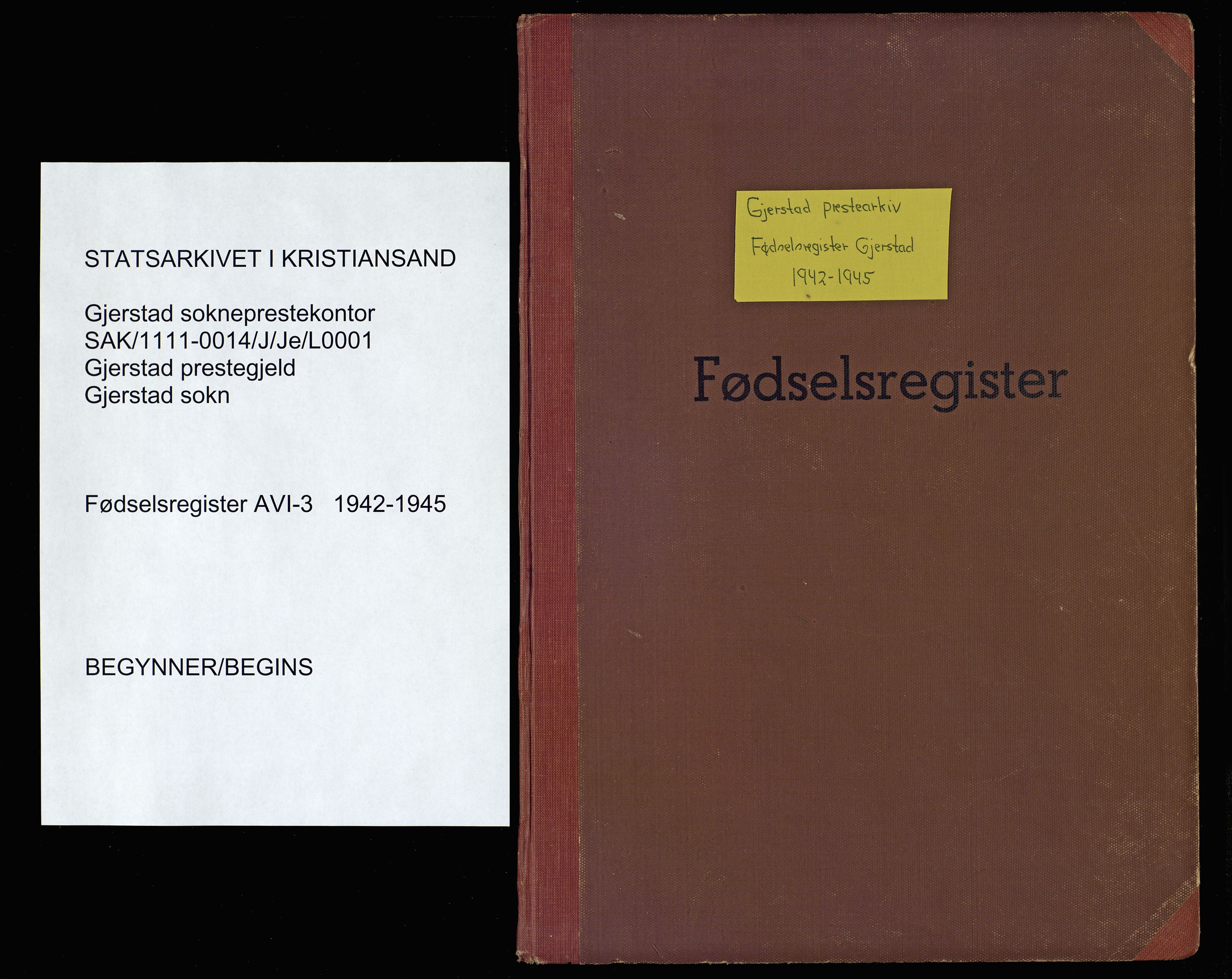 Gjerstad sokneprestkontor, AV/SAK-1111-0014/J/Je/L0001: Birth register no. A-VI-3, 1942-1945