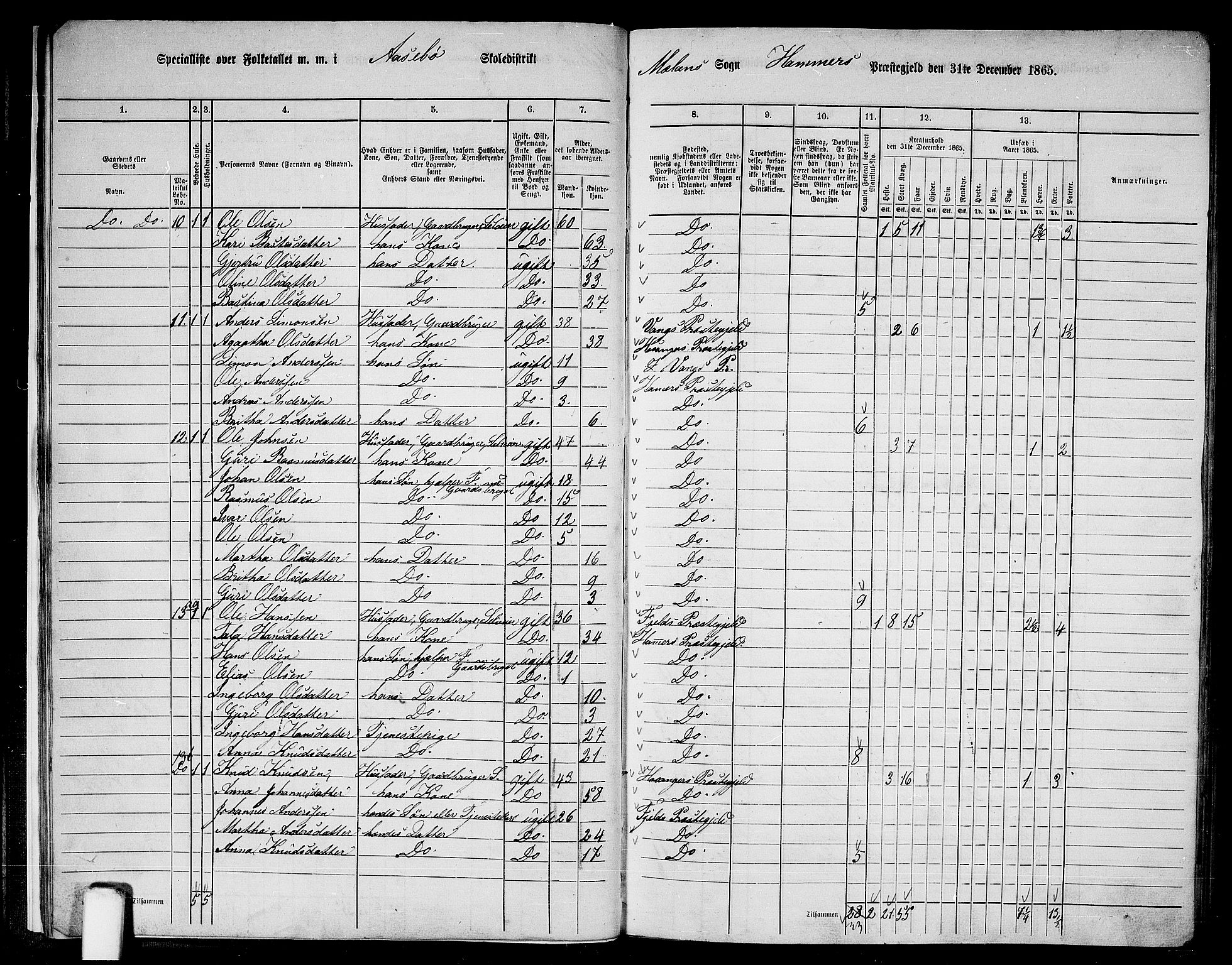 RA, 1865 census for Hamre, 1865, p. 17