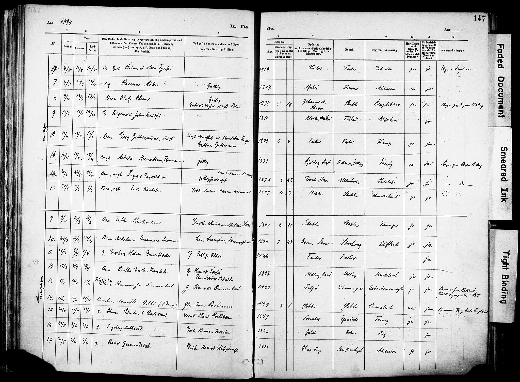 Hetland sokneprestkontor, SAST/A-101826/30/30BA/L0012: Parish register (official) no. A 12, 1882-1912, p. 147