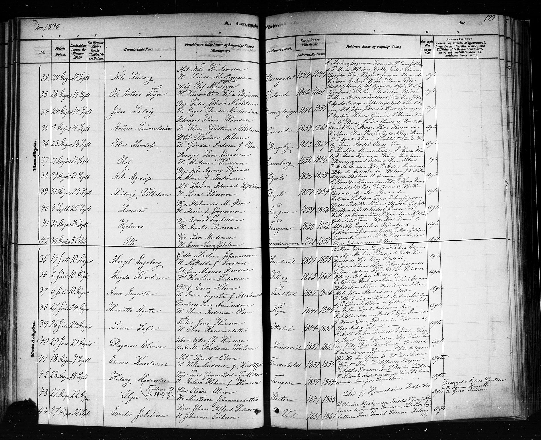 Nøtterøy kirkebøker, SAKO/A-354/F/Fa/L0008: Parish register (official) no. I 8, 1878-1893, p. 123