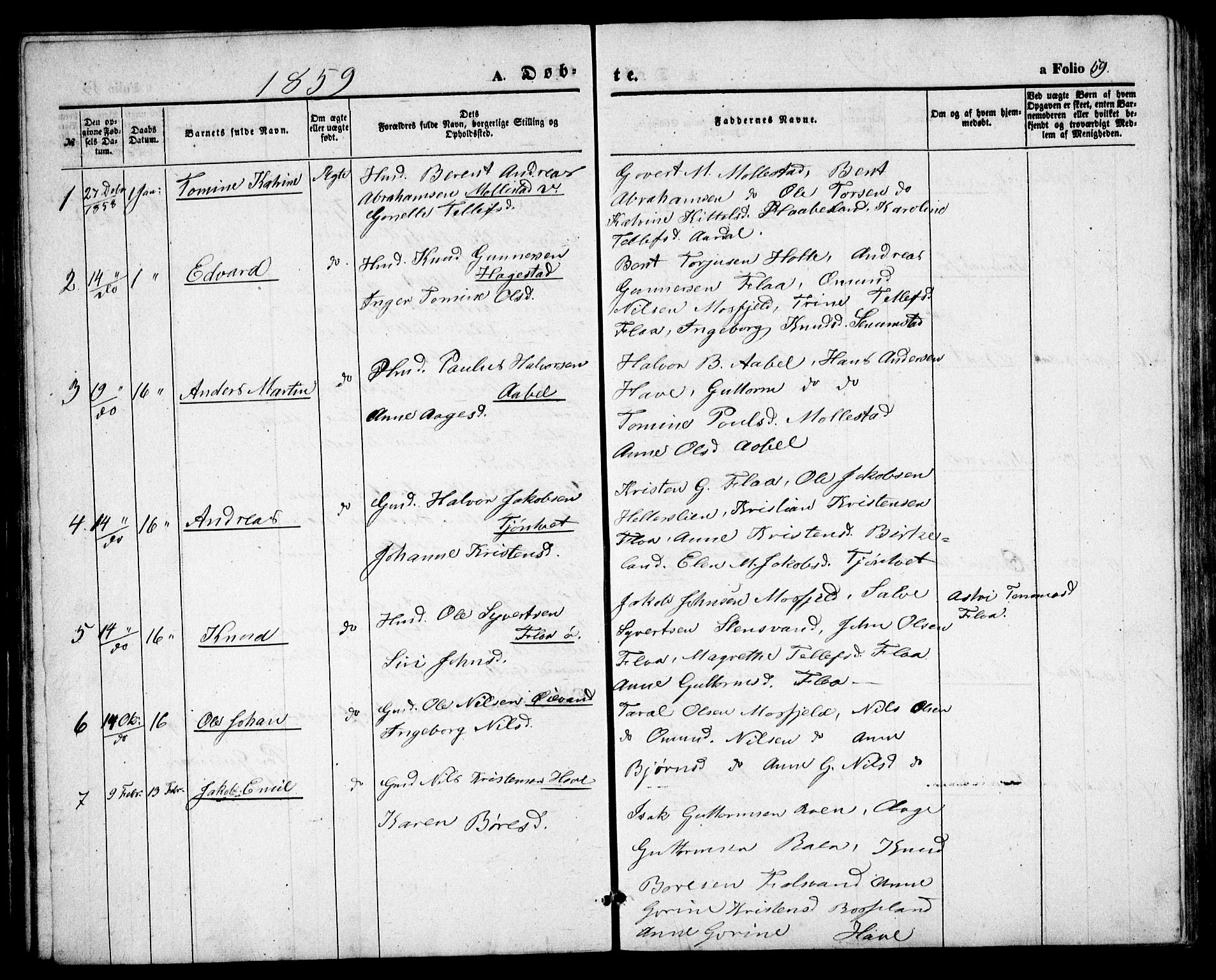 Birkenes sokneprestkontor, AV/SAK-1111-0004/F/Fb/L0002: Parish register (copy) no. B 2, 1849-1876, p. 59