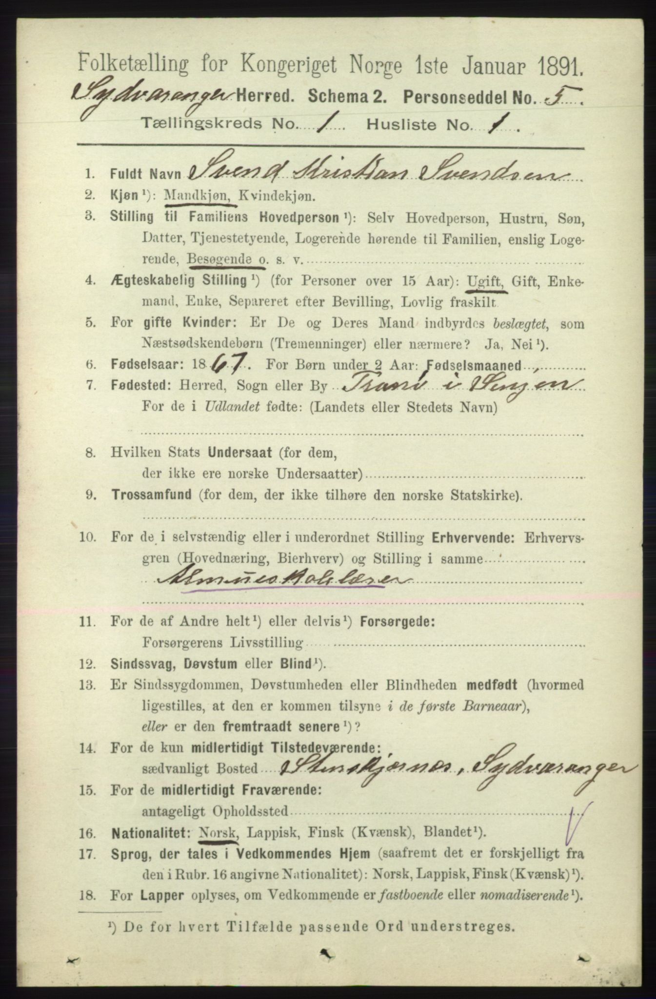 RA, 1891 census for 2030 Sør-Varanger, 1891, p. 66