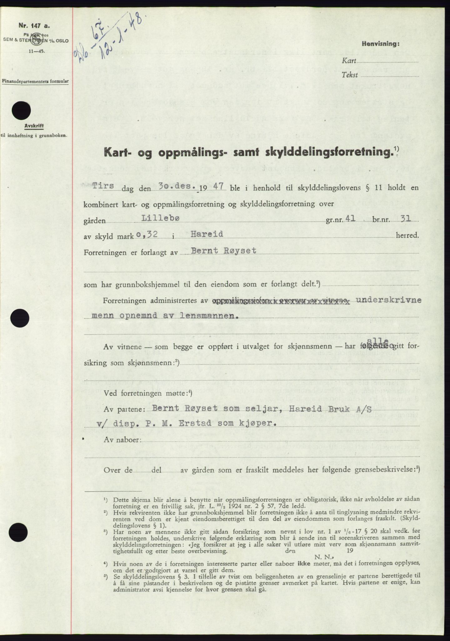 Søre Sunnmøre sorenskriveri, SAT/A-4122/1/2/2C/L0081: Mortgage book no. 7A, 1947-1948, Diary no: : 67/1948