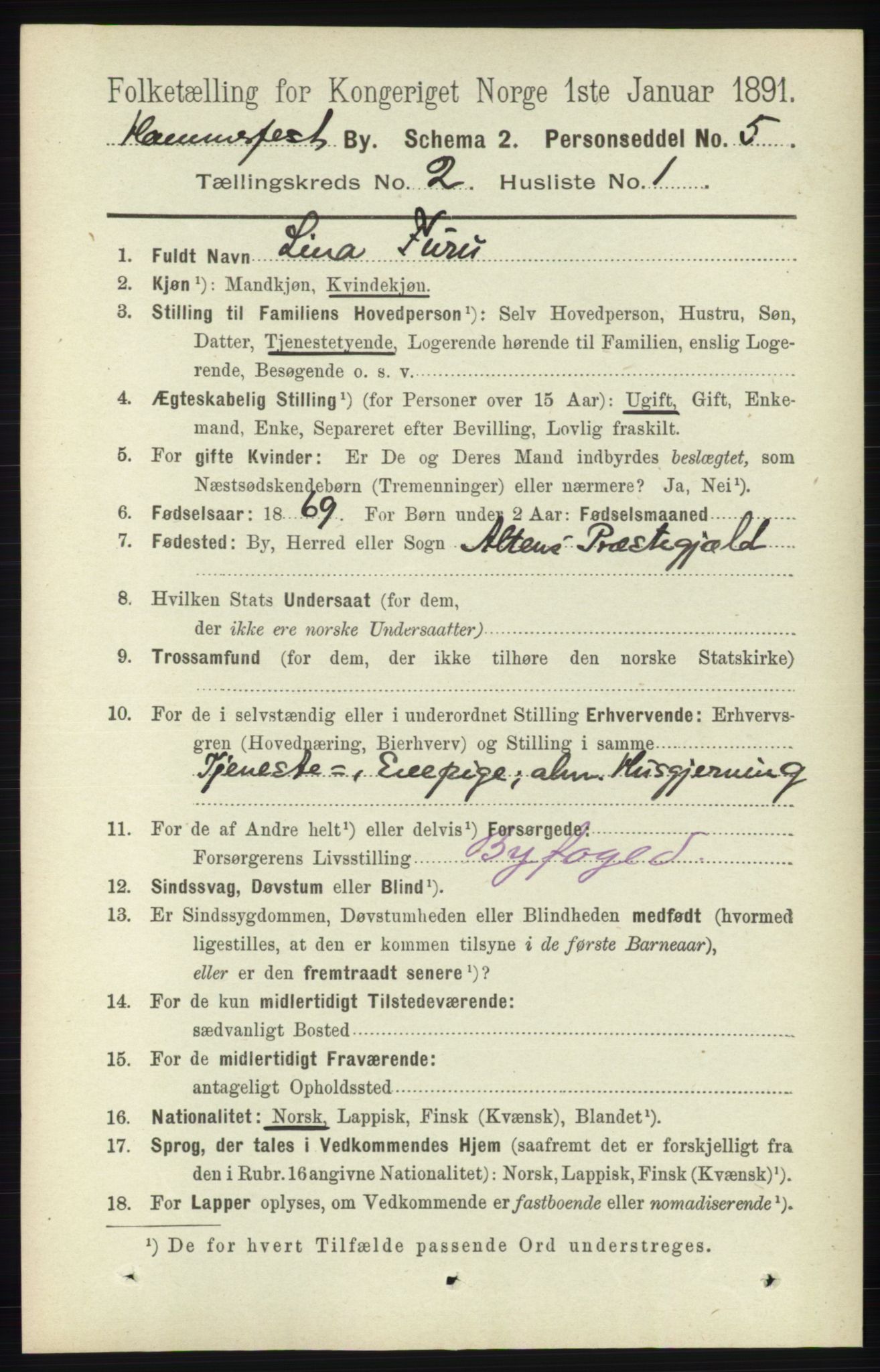 RA, 1891 census for 2001 Hammerfest, 1891, p. 276