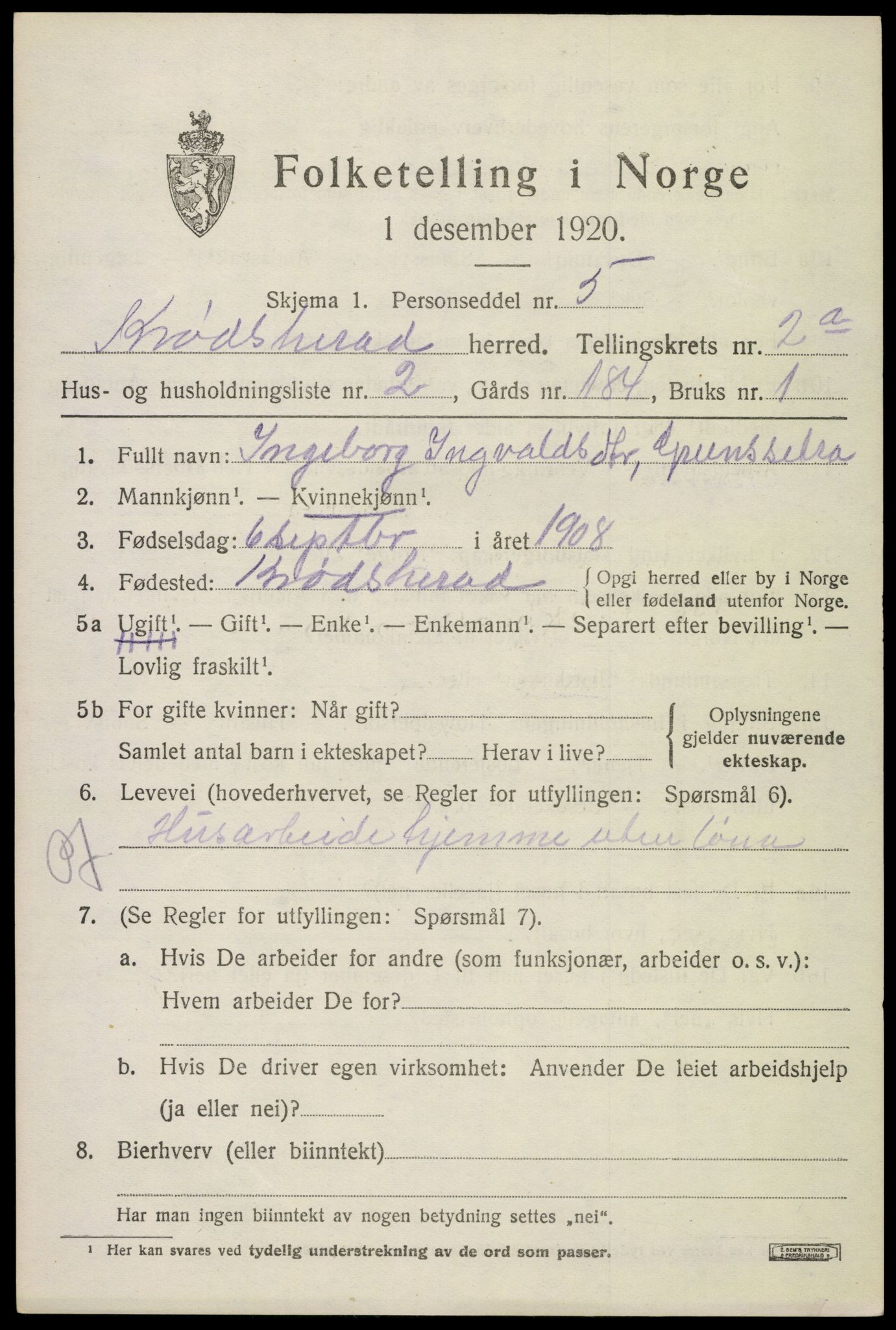 SAKO, 1920 census for Krødsherad, 1920, p. 2817