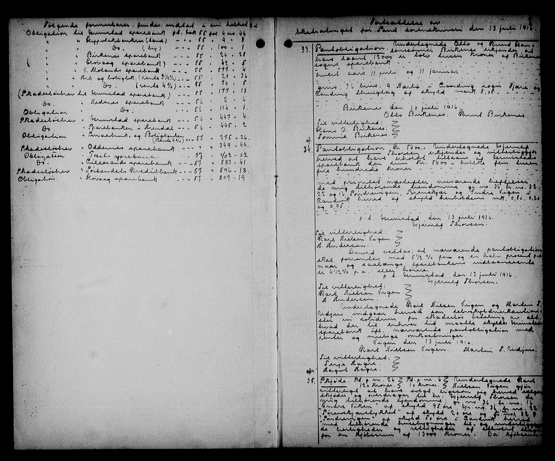 Vestre Nedenes/Sand sorenskriveri, AV/SAK-1221-0010/G/Gb/Gba/L0031: Mortgage book no. 57, 1916-1918, p. 0-1