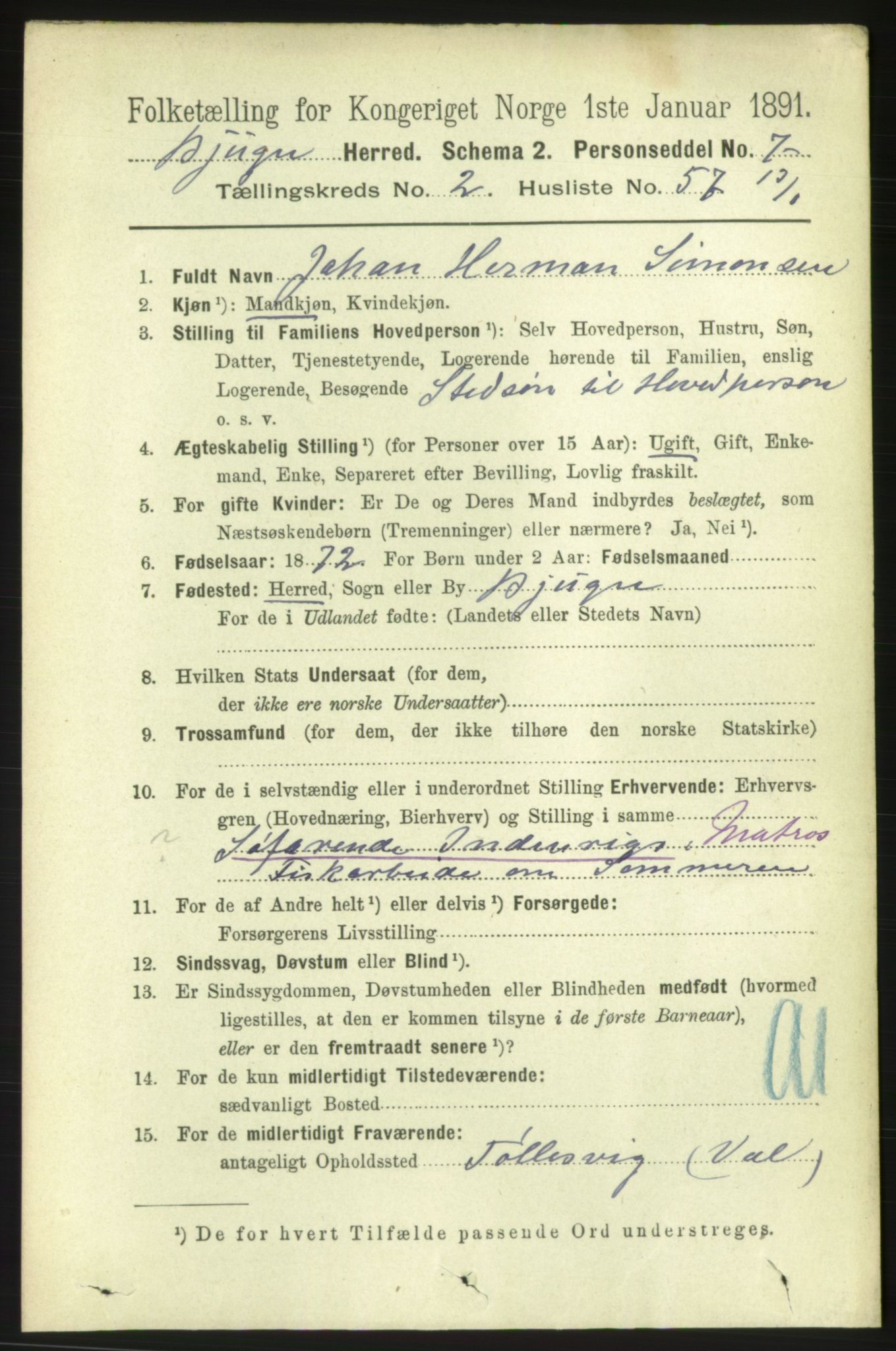 RA, 1891 census for 1627 Bjugn, 1891, p. 567