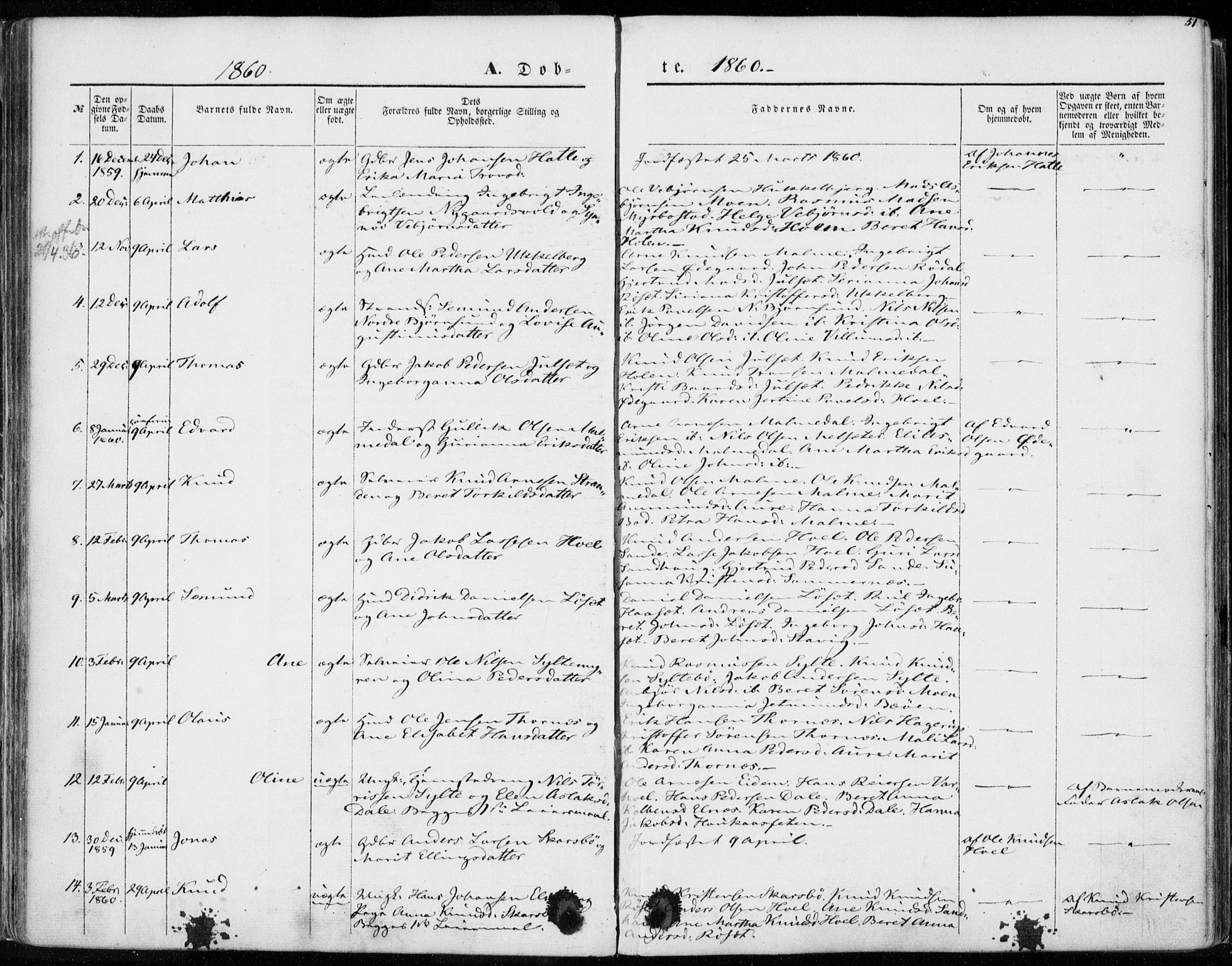 Ministerialprotokoller, klokkerbøker og fødselsregistre - Møre og Romsdal, SAT/A-1454/565/L0748: Parish register (official) no. 565A02, 1845-1872, p. 51