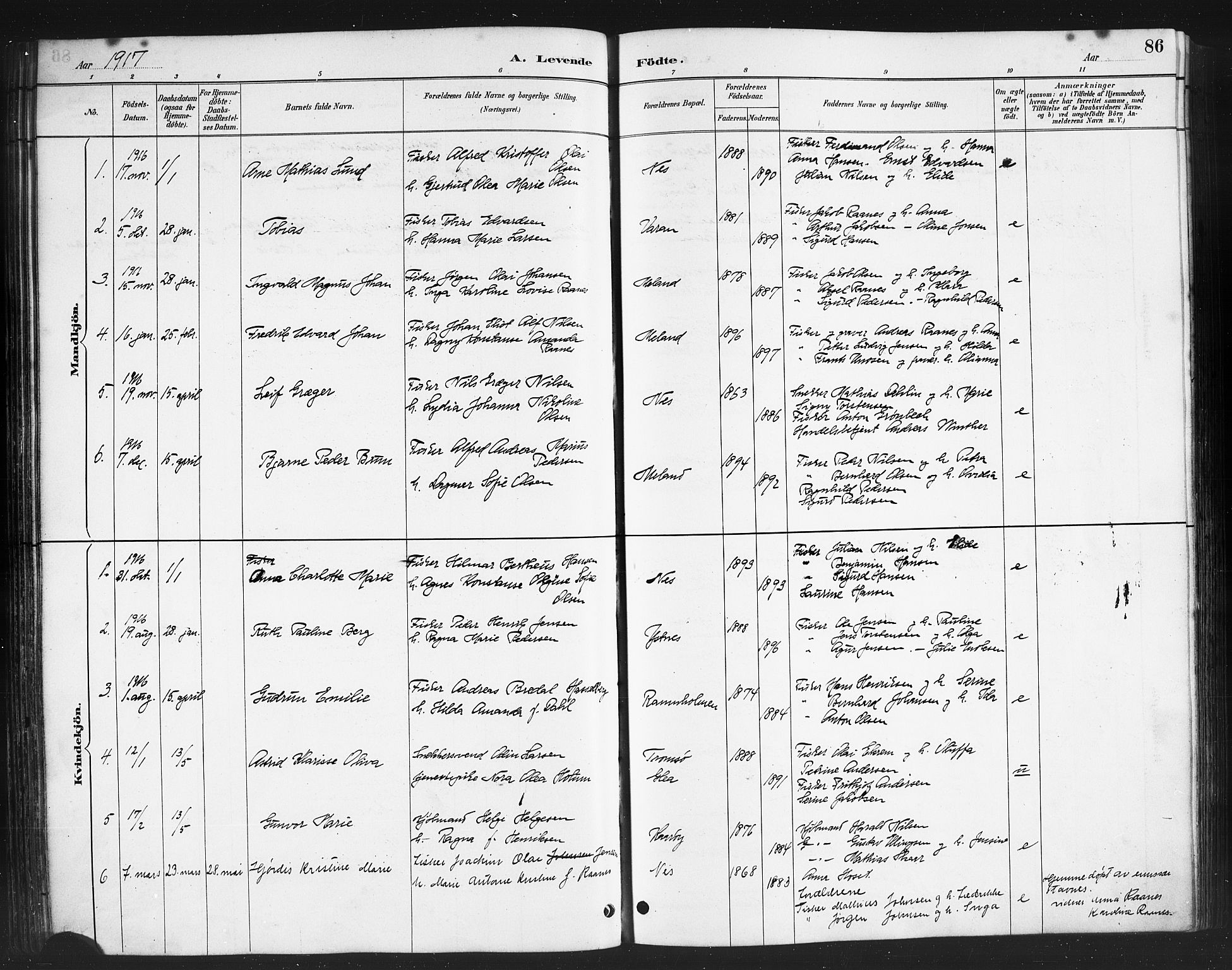 Ministerialprotokoller, klokkerbøker og fødselsregistre - Nordland, AV/SAT-A-1459/808/L0131: Parish register (copy) no. 808C02, 1879-1919, p. 86