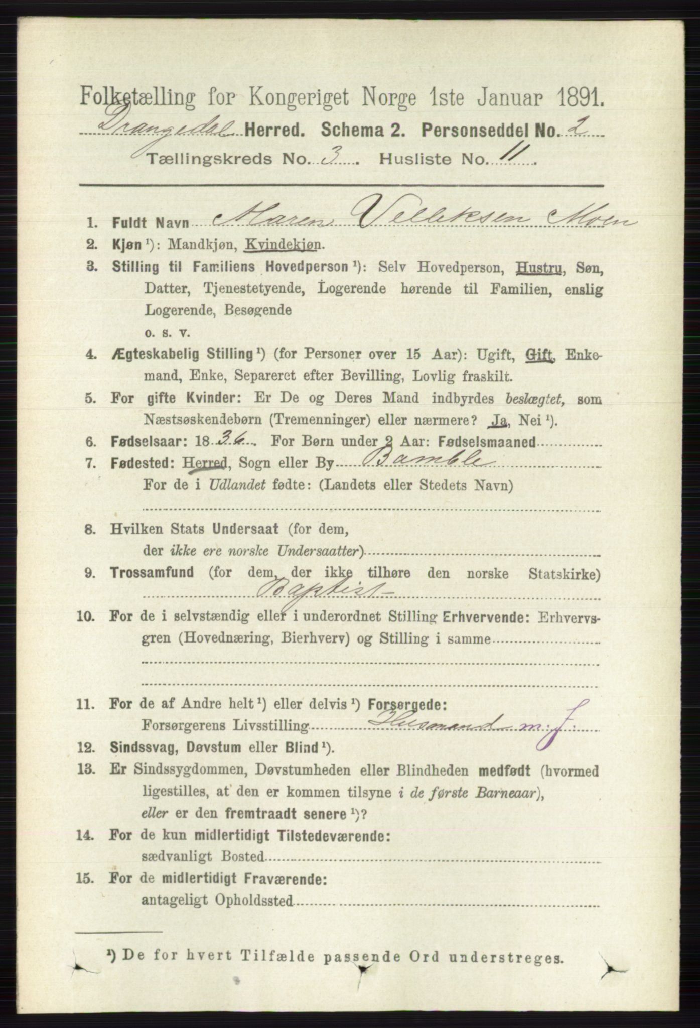 RA, 1891 census for 0817 Drangedal, 1891, p. 927