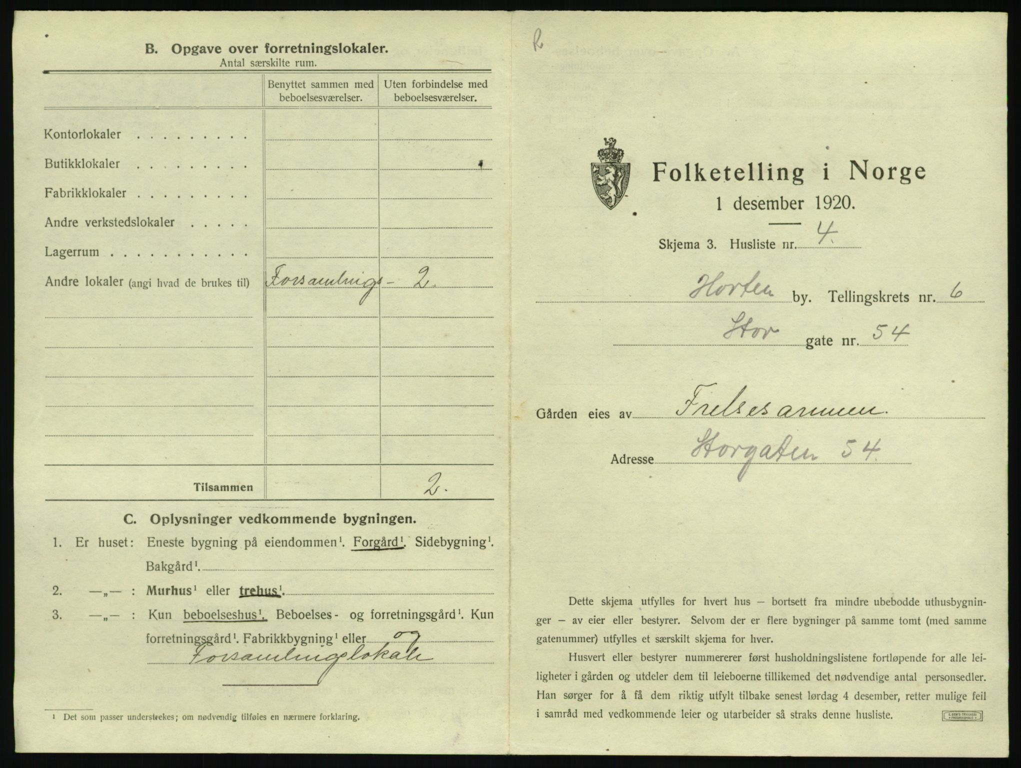 SAKO, 1920 census for Horten, 1920, p. 1929
