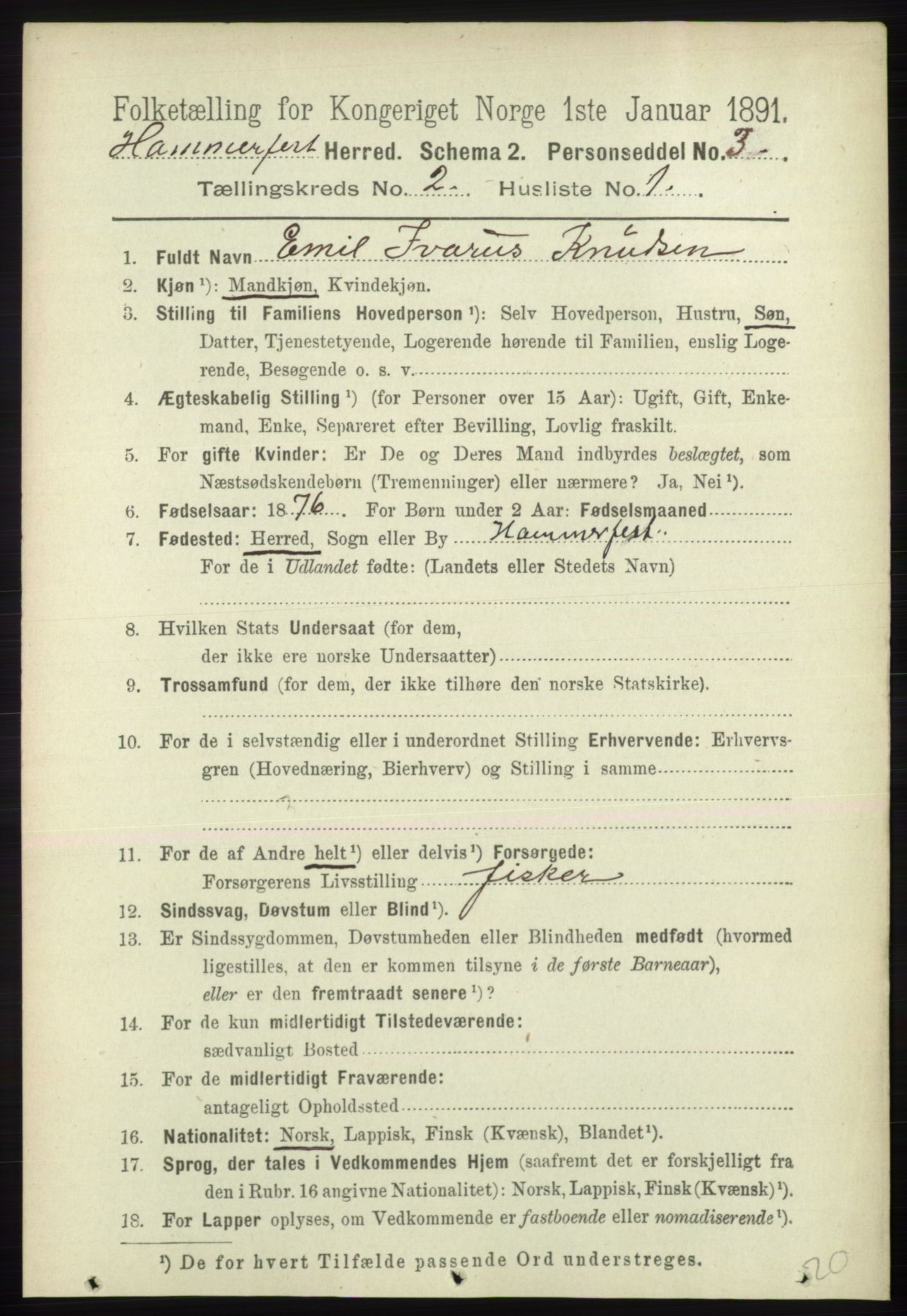 RA, 1891 census for 2016 Hammerfest, 1891, p. 597