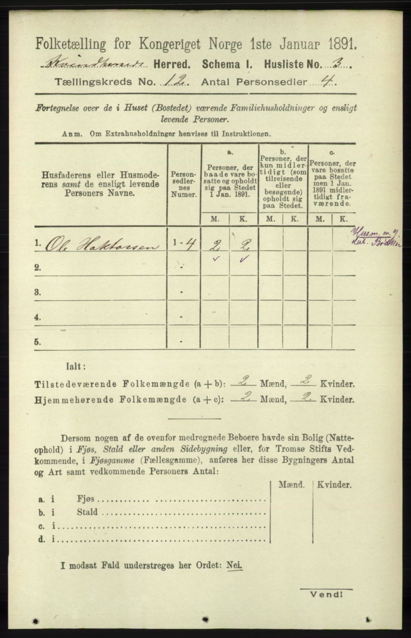 RA, 1891 census for 1224 Kvinnherad, 1891, p. 3922