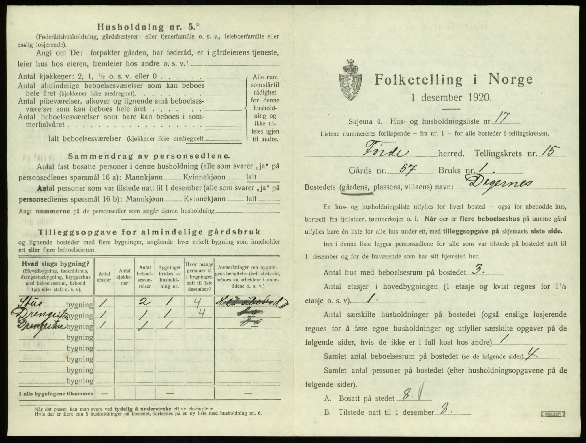 SAB, 1920 census for Førde, 1920, p. 797