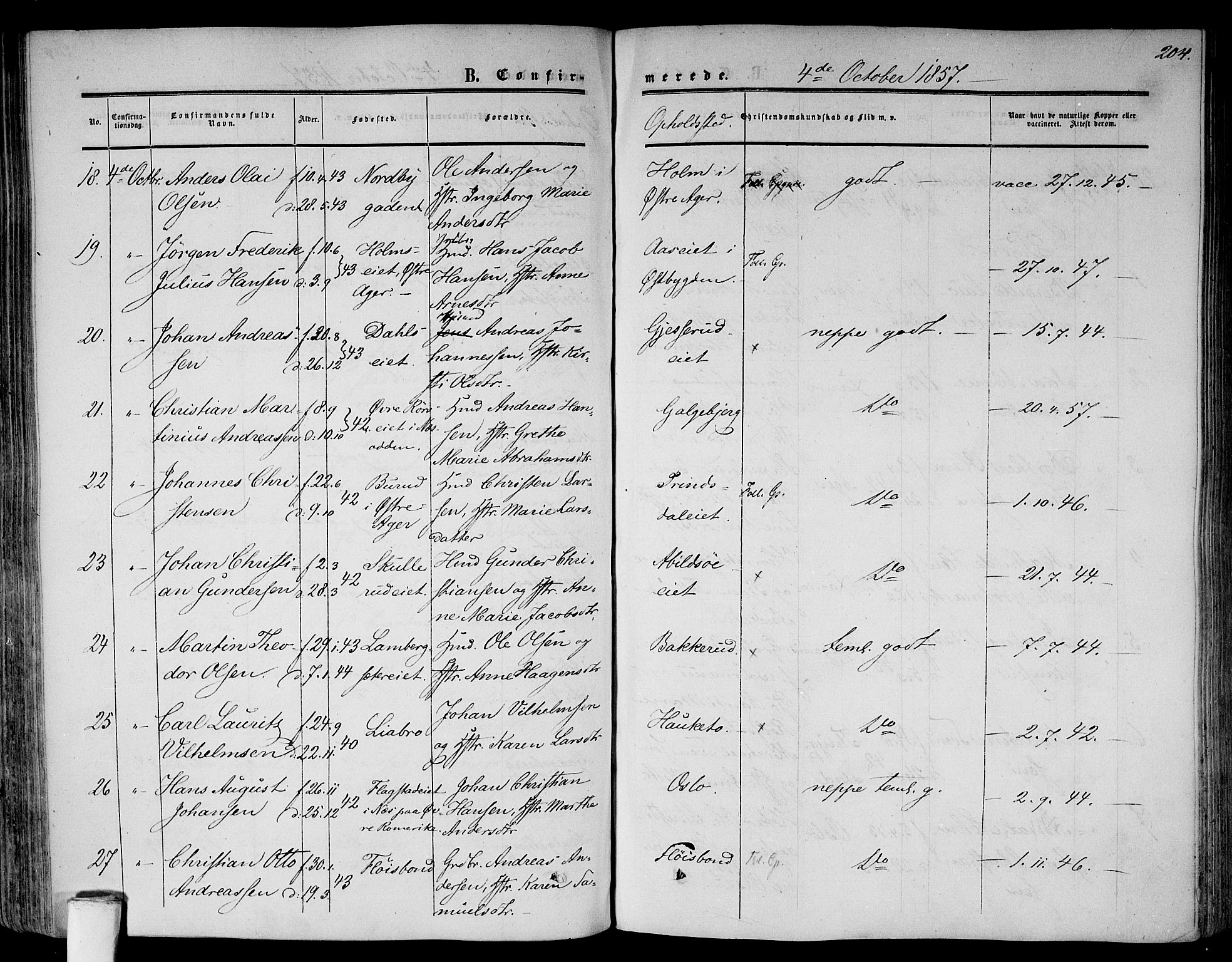 Gamlebyen prestekontor Kirkebøker, AV/SAO-A-10884/F/Fa/L0004: Parish register (official) no. 4, 1850-1857, p. 204