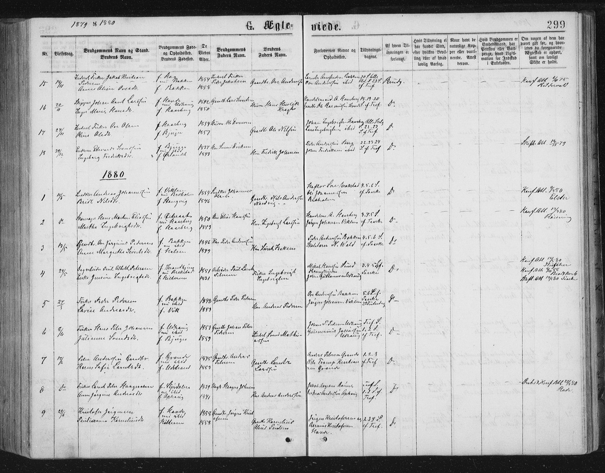 Ministerialprotokoller, klokkerbøker og fødselsregistre - Sør-Trøndelag, SAT/A-1456/659/L0745: Parish register (copy) no. 659C02, 1869-1892, p. 299