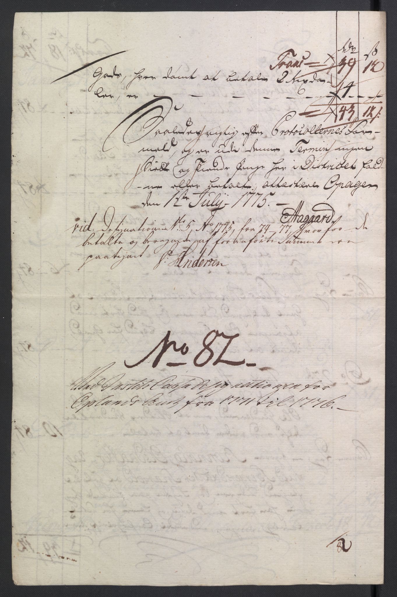 Rentekammeret inntil 1814, Reviderte regnskaper, Mindre regnskaper, RA/EA-4068/Rb/L0014: Opplands amt, 1771-1779, p. 270