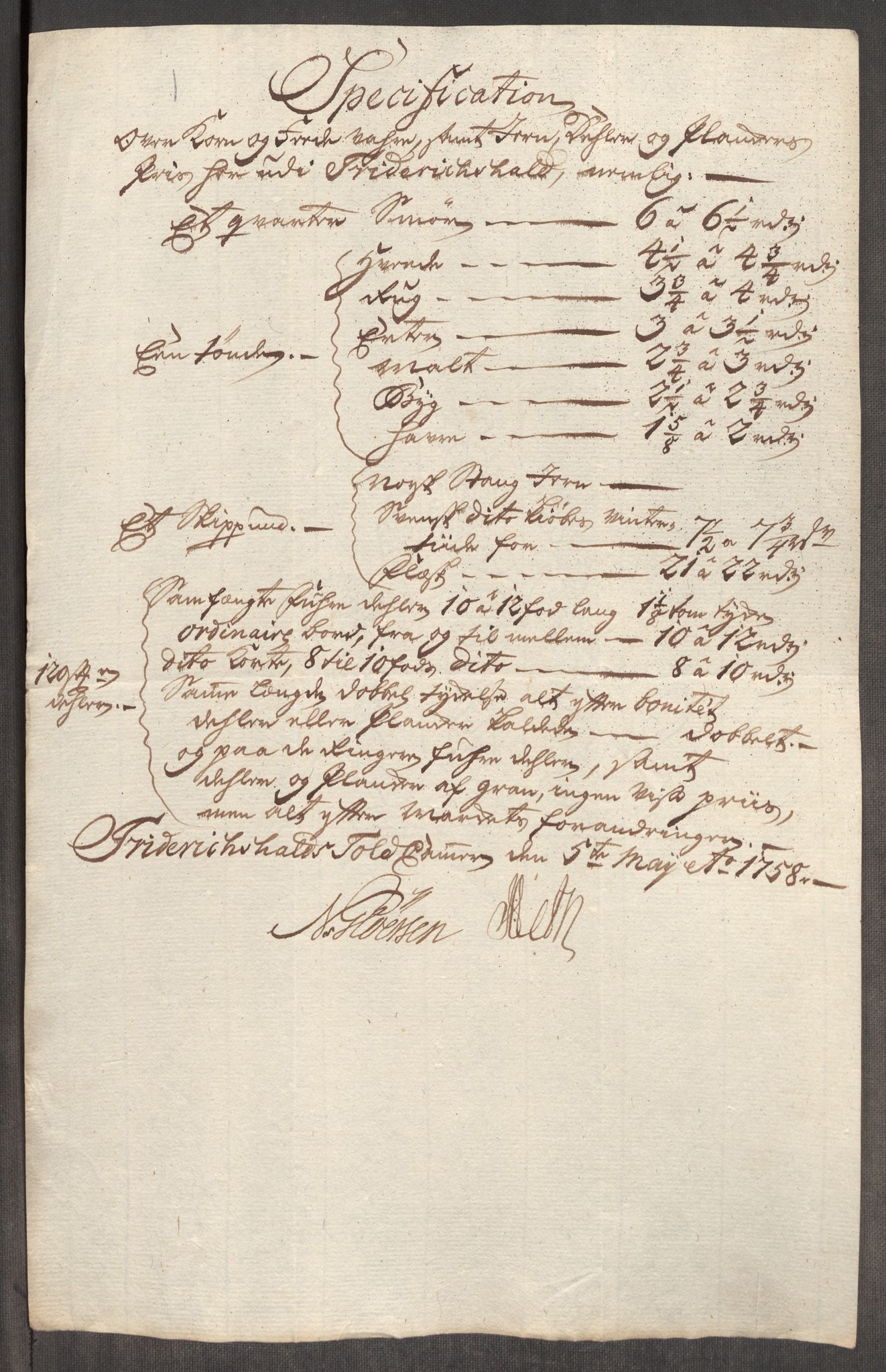 Rentekammeret inntil 1814, Realistisk ordnet avdeling, AV/RA-EA-4070/Oe/L0006: [Ø1]: Priskuranter, 1758-1760, p. 7