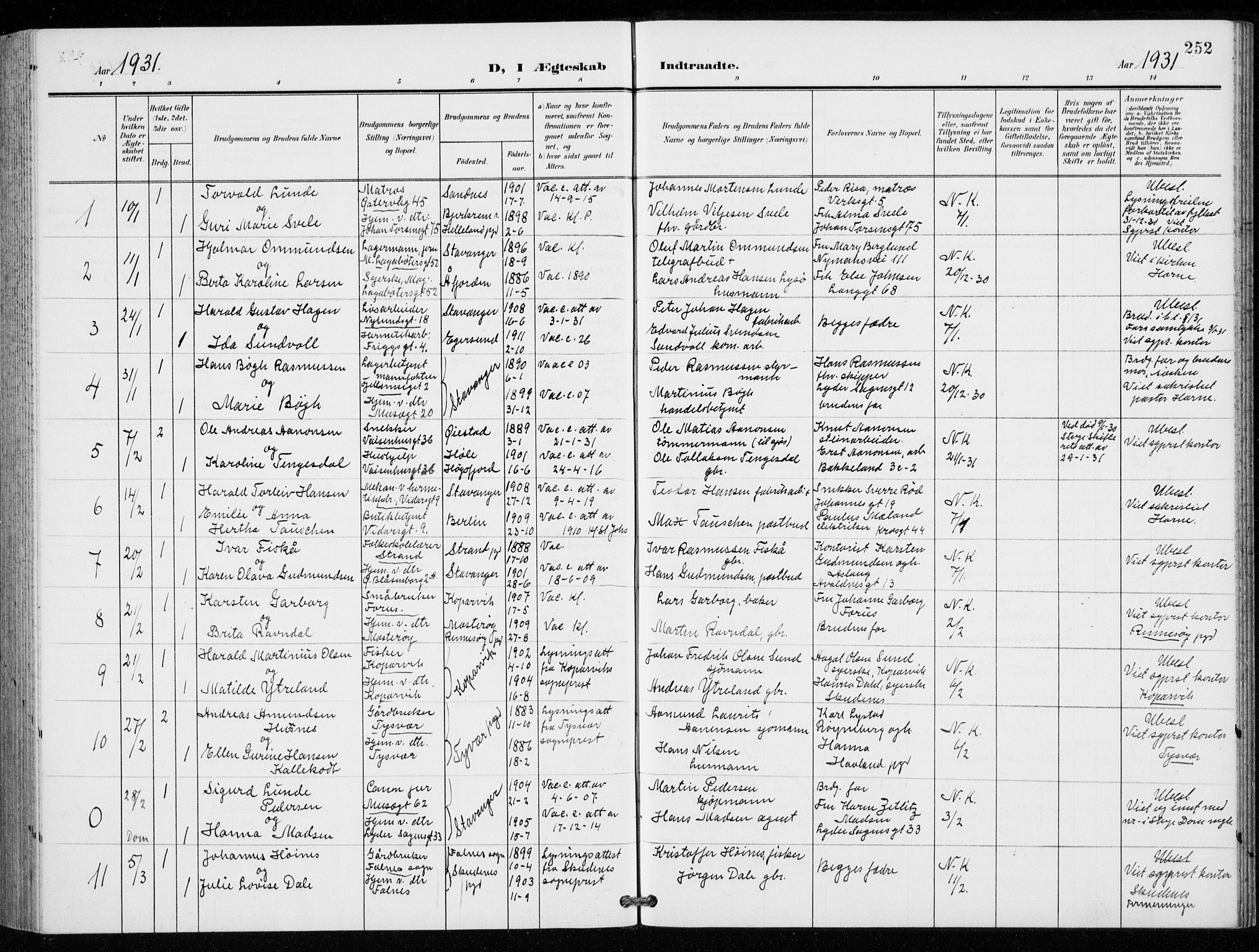 St. Petri sokneprestkontor, AV/SAST-A-101813/001/30/30BB/L0009: Parish register (copy) no. B 9, 1902-1935, p. 252