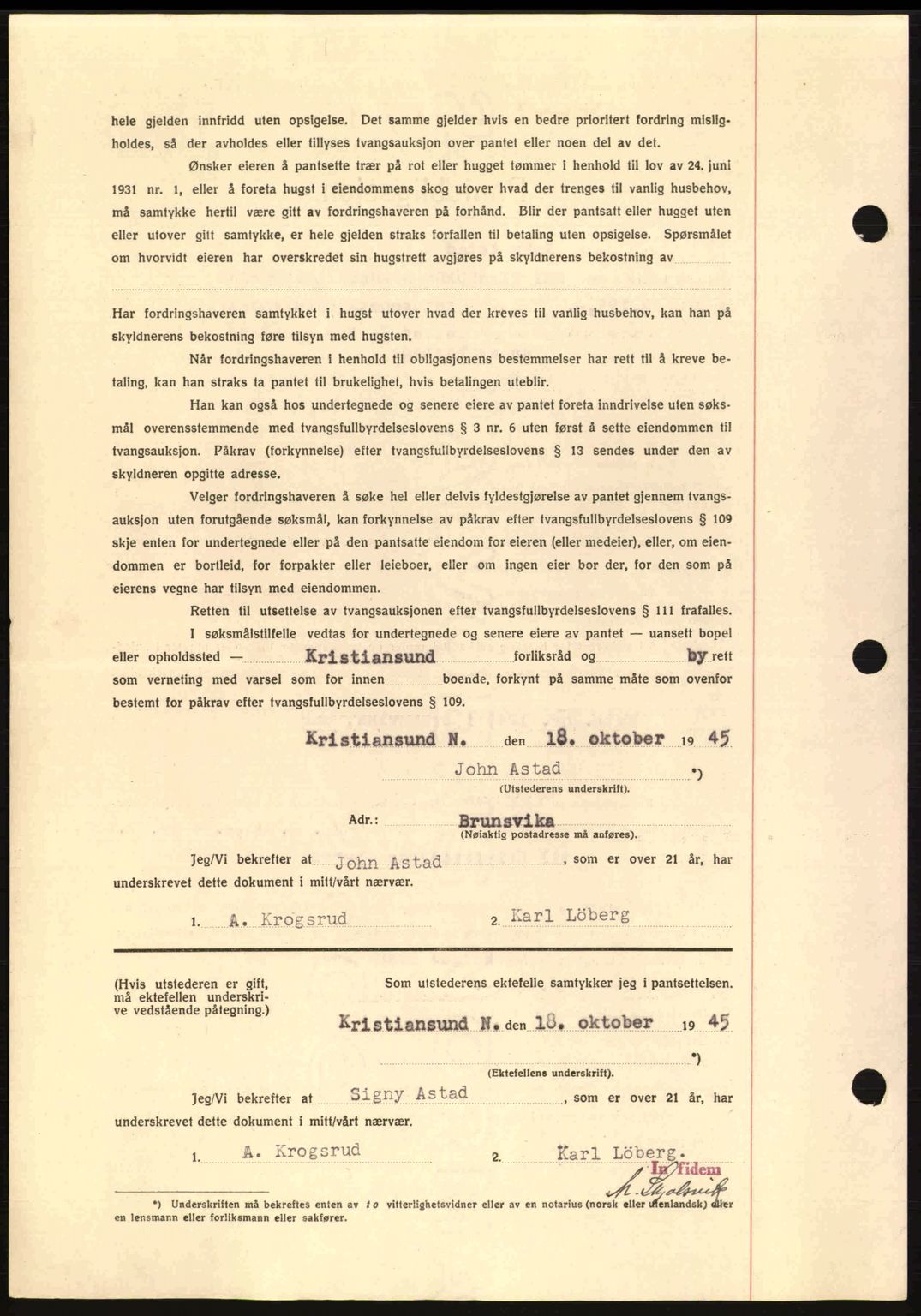 Kristiansund byfogd, SAT/A-4587/A/27: Mortgage book no. 37-38, 1943-1945, Diary no: : 657/1945