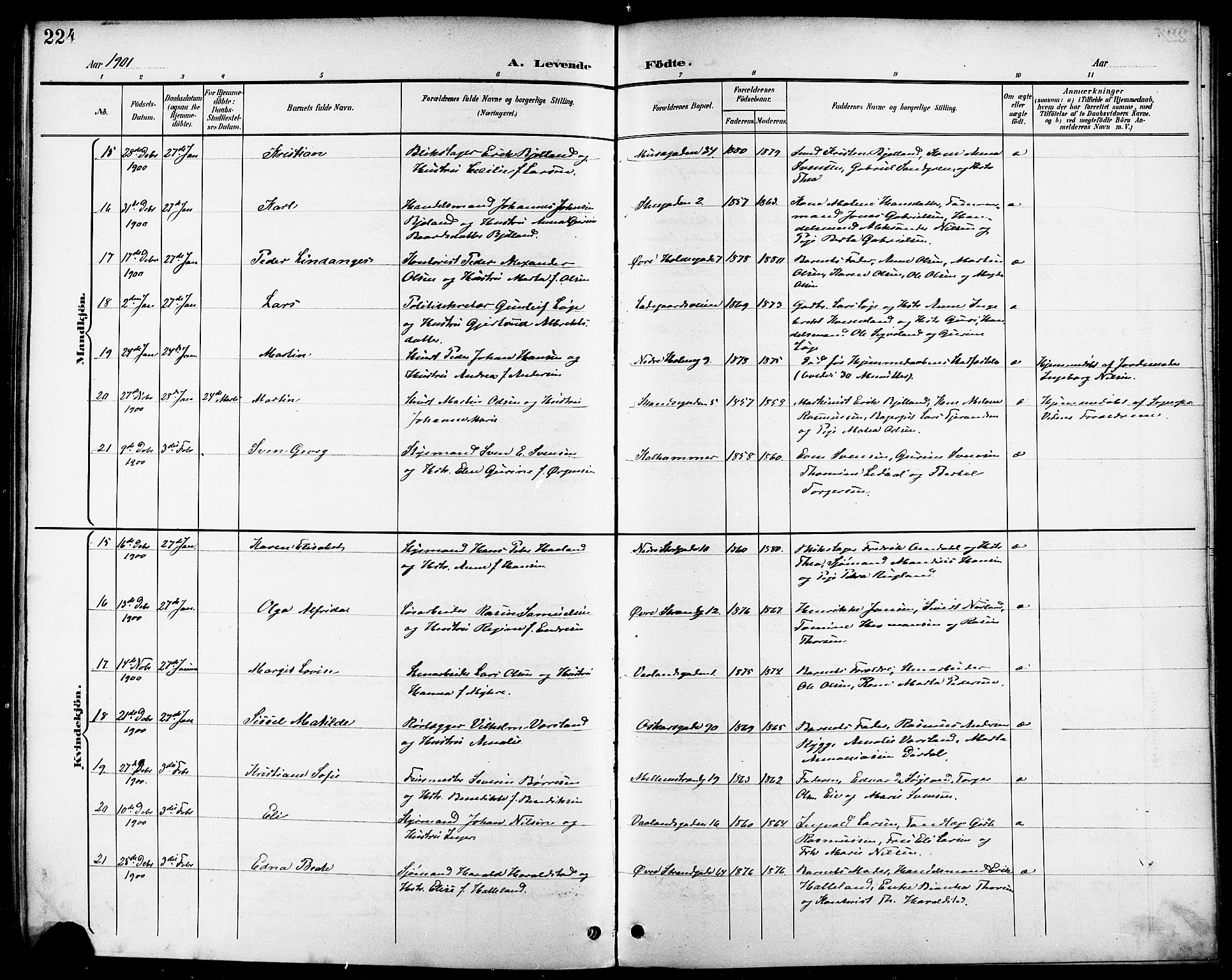 Domkirken sokneprestkontor, AV/SAST-A-101812/001/30/30BB/L0016: Parish register (copy) no. B 16, 1891-1902, p. 224